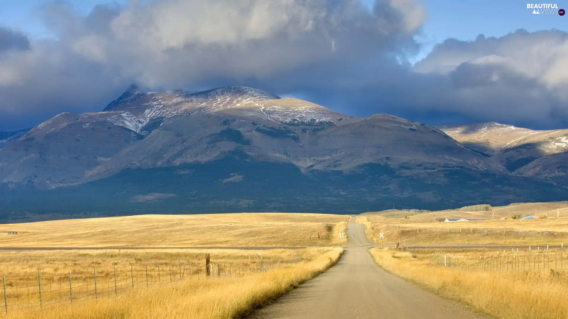 Mountains, clouds, autumn, field