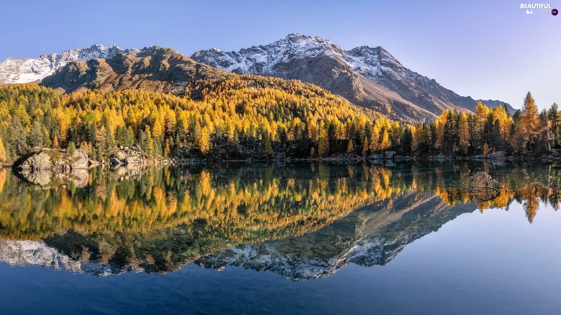 lake, Switzerland, viewes, autumn, trees, Mountains