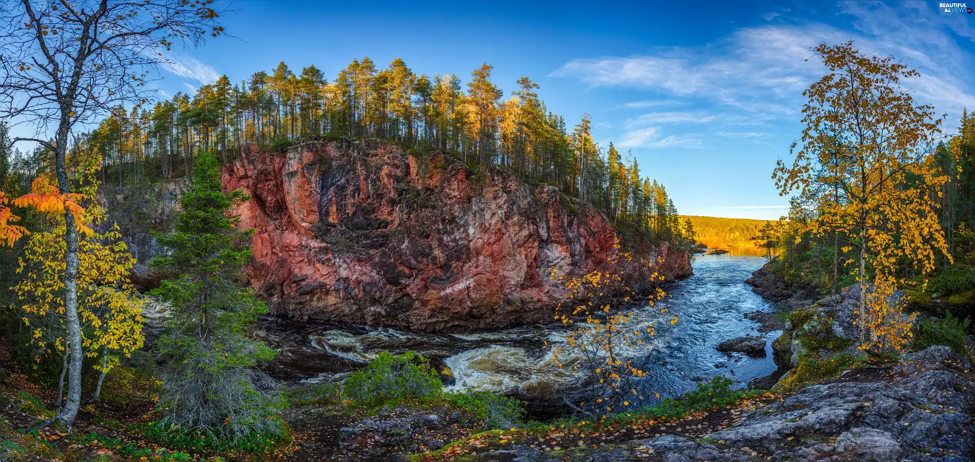 River, autumn, viewes, Rocks, trees