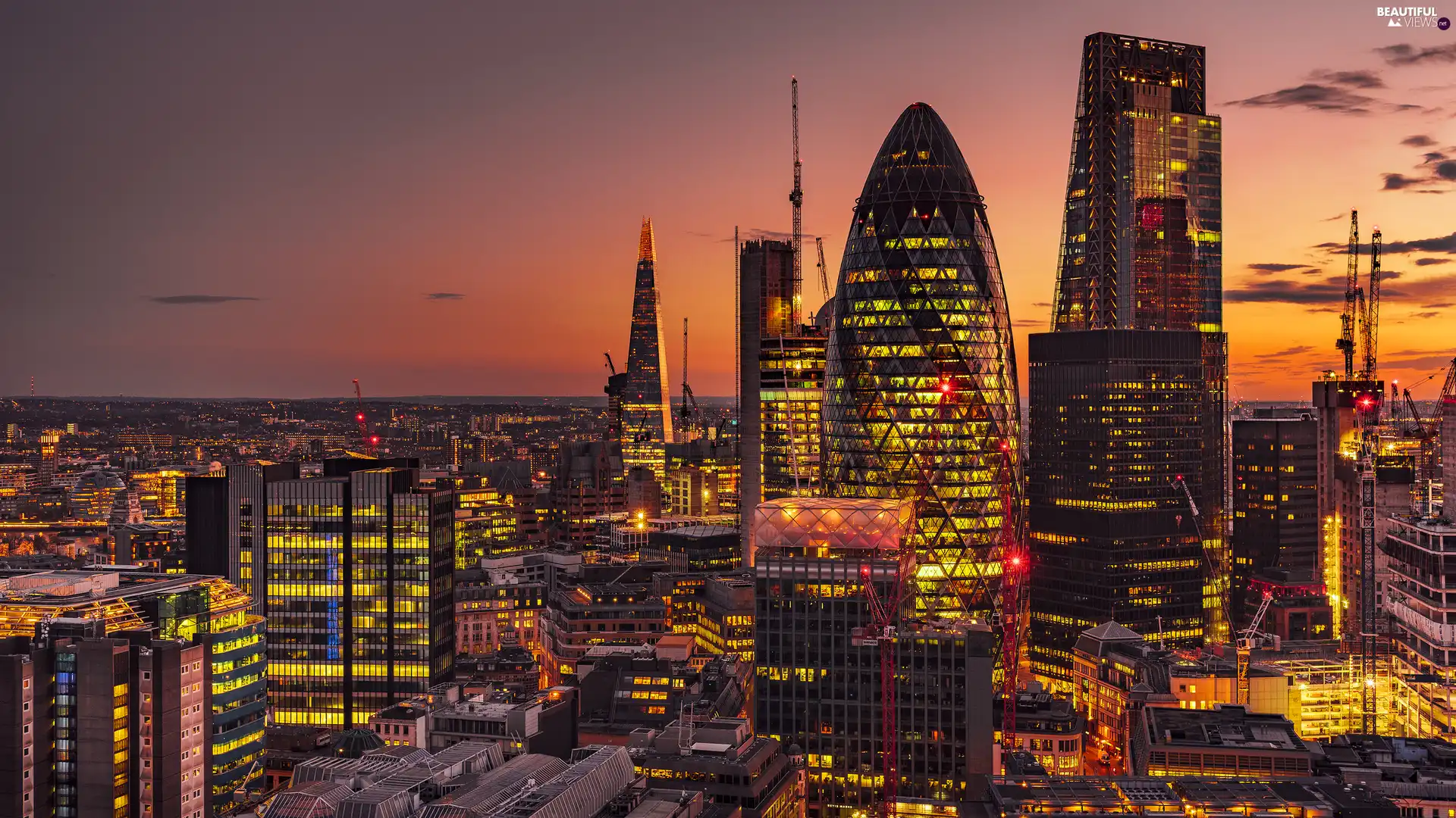 City of London, England, 30 St Mary Ax Tower, Great Sunsets, Panorama of City, London