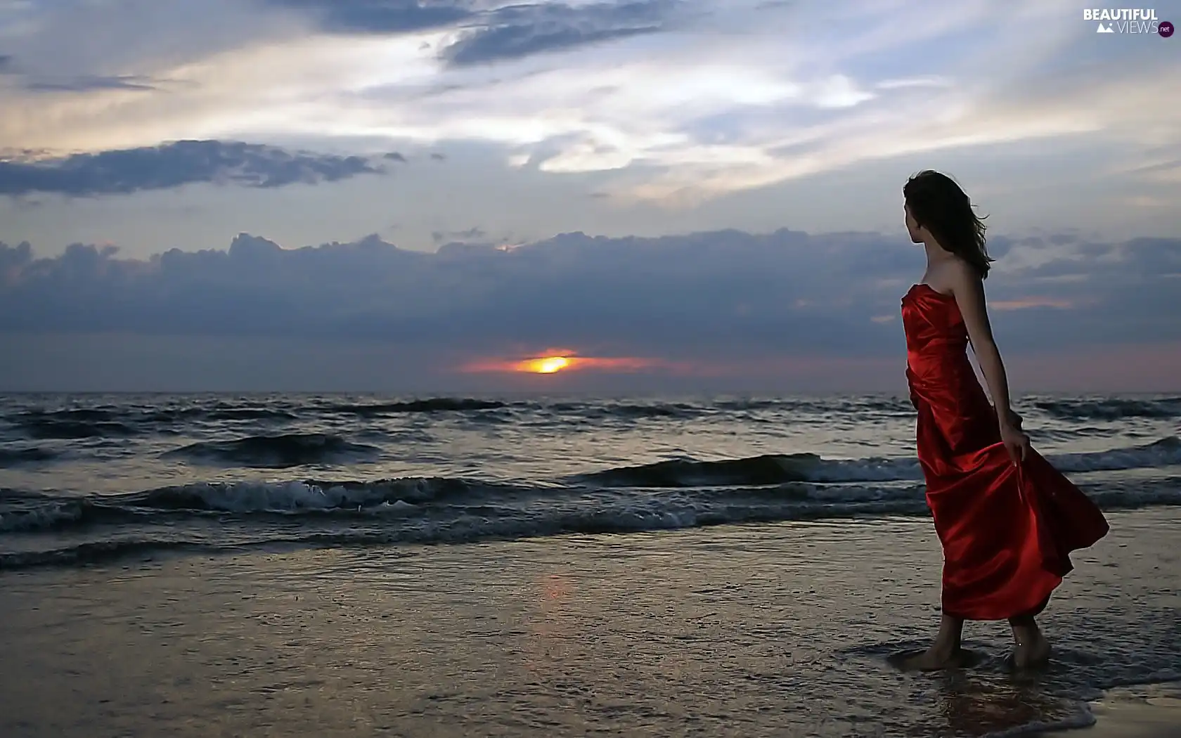 Women, dress, Beaches, red hot