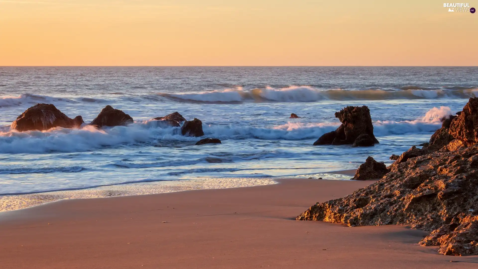 Sky, Stones, sea, Rocks, Great Sunsets, Sand, Beaches