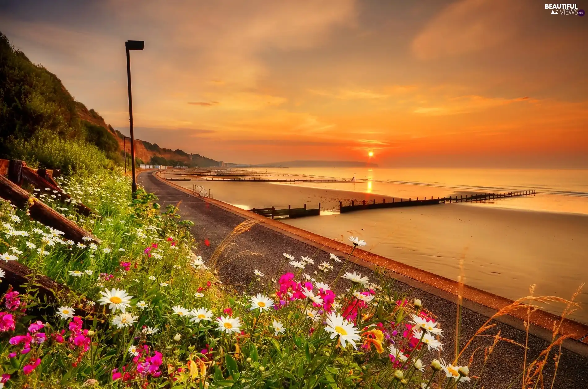 Beaches, Gulf, Sunrise, England, sea, Sandown Bay Beautiful views wallpapers 1900x1258