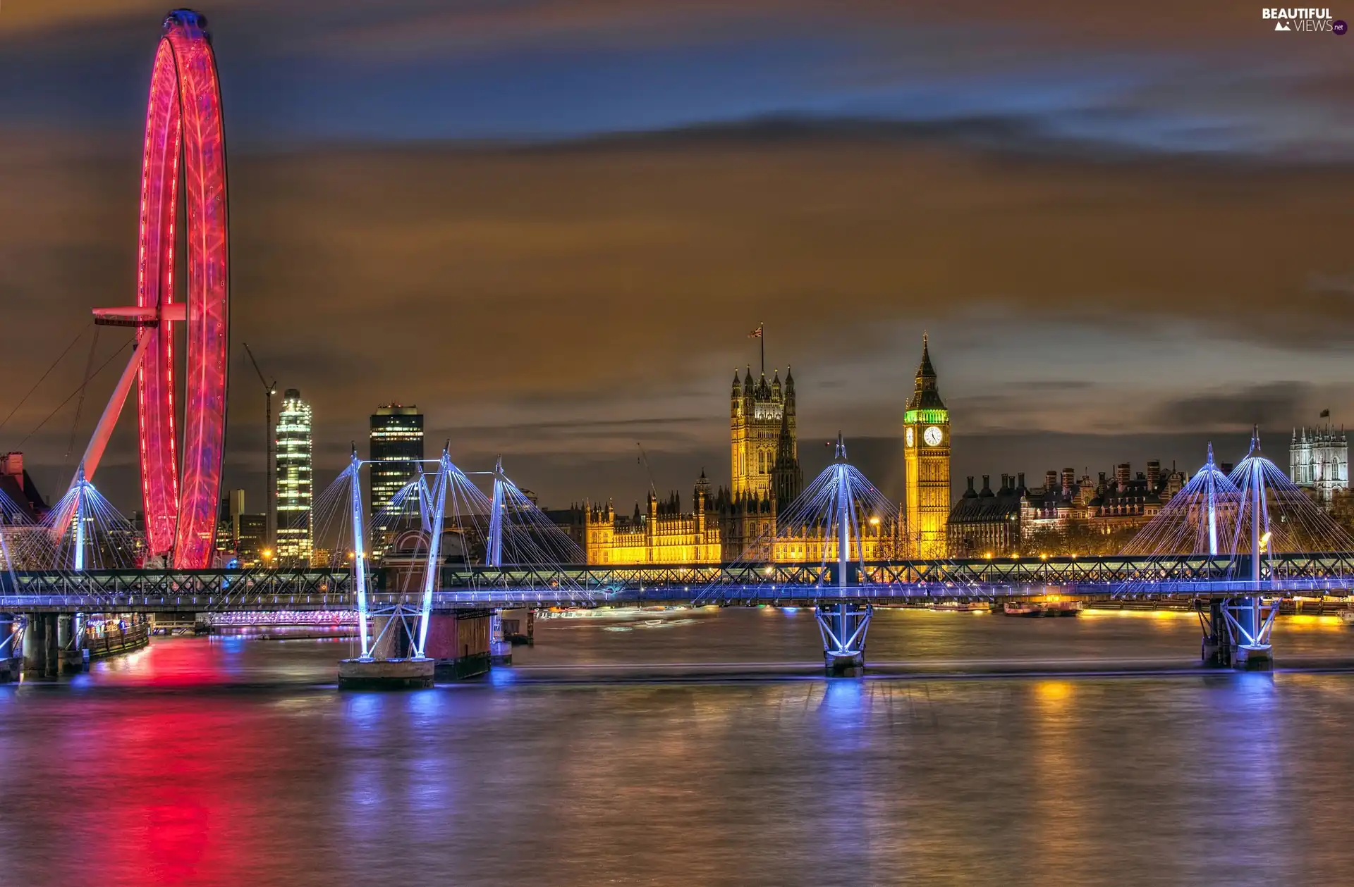 bridge, thames, Big Ben, London Eye, Palace of Westminster