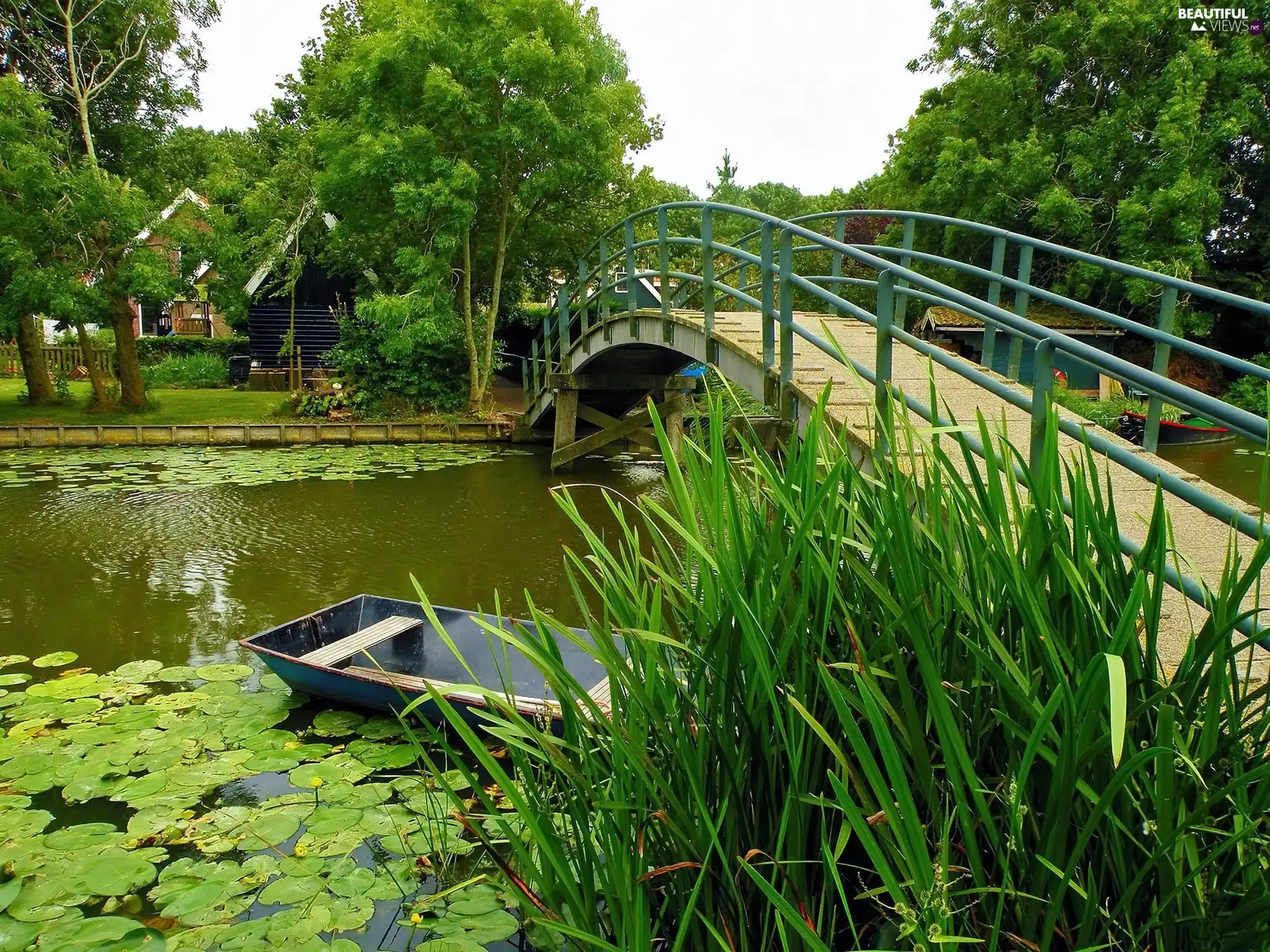 Park, bridges, Boat, Pond - car