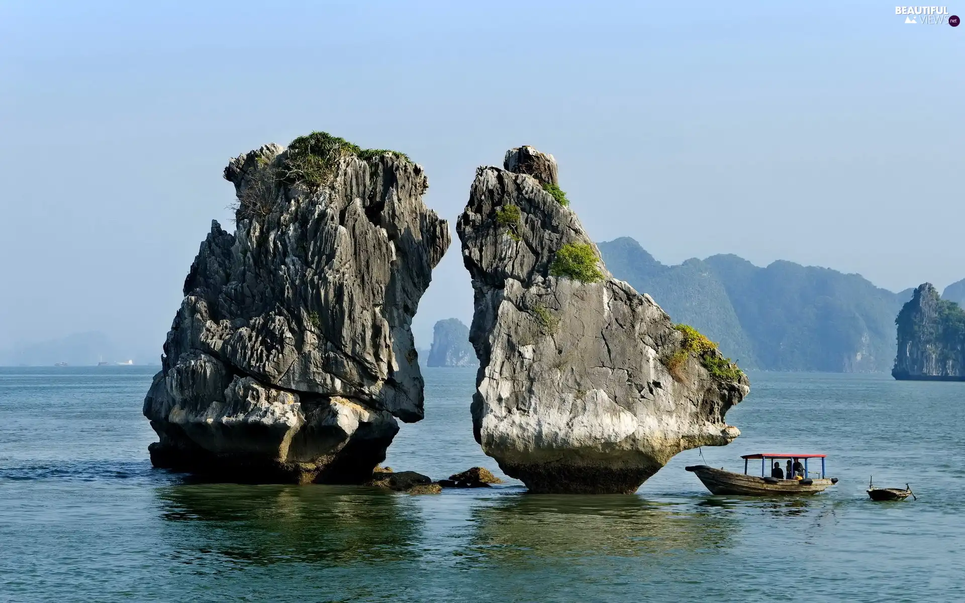 Boat, sea, rocks