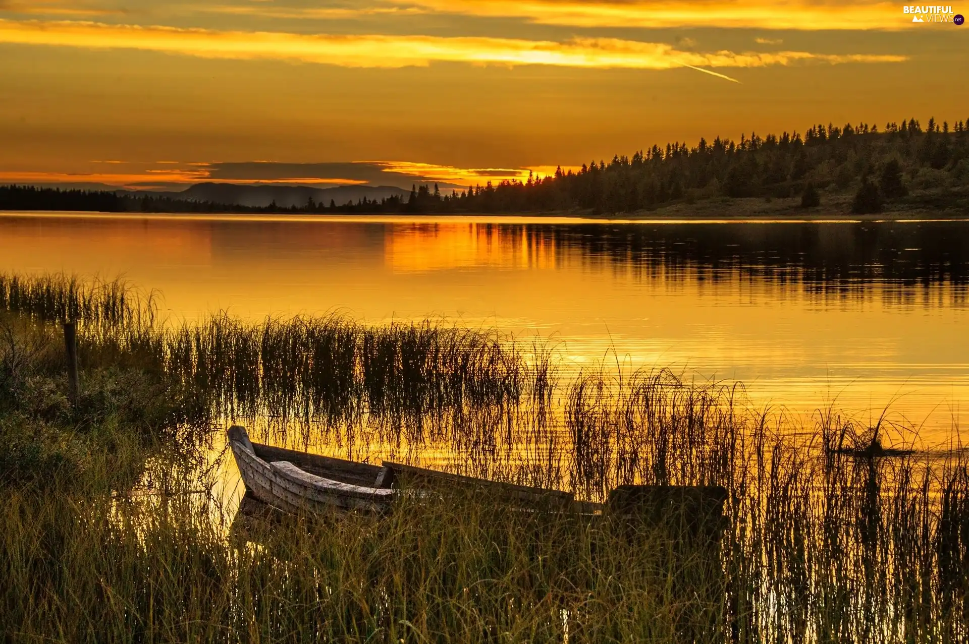 west, lake, Boat, sun