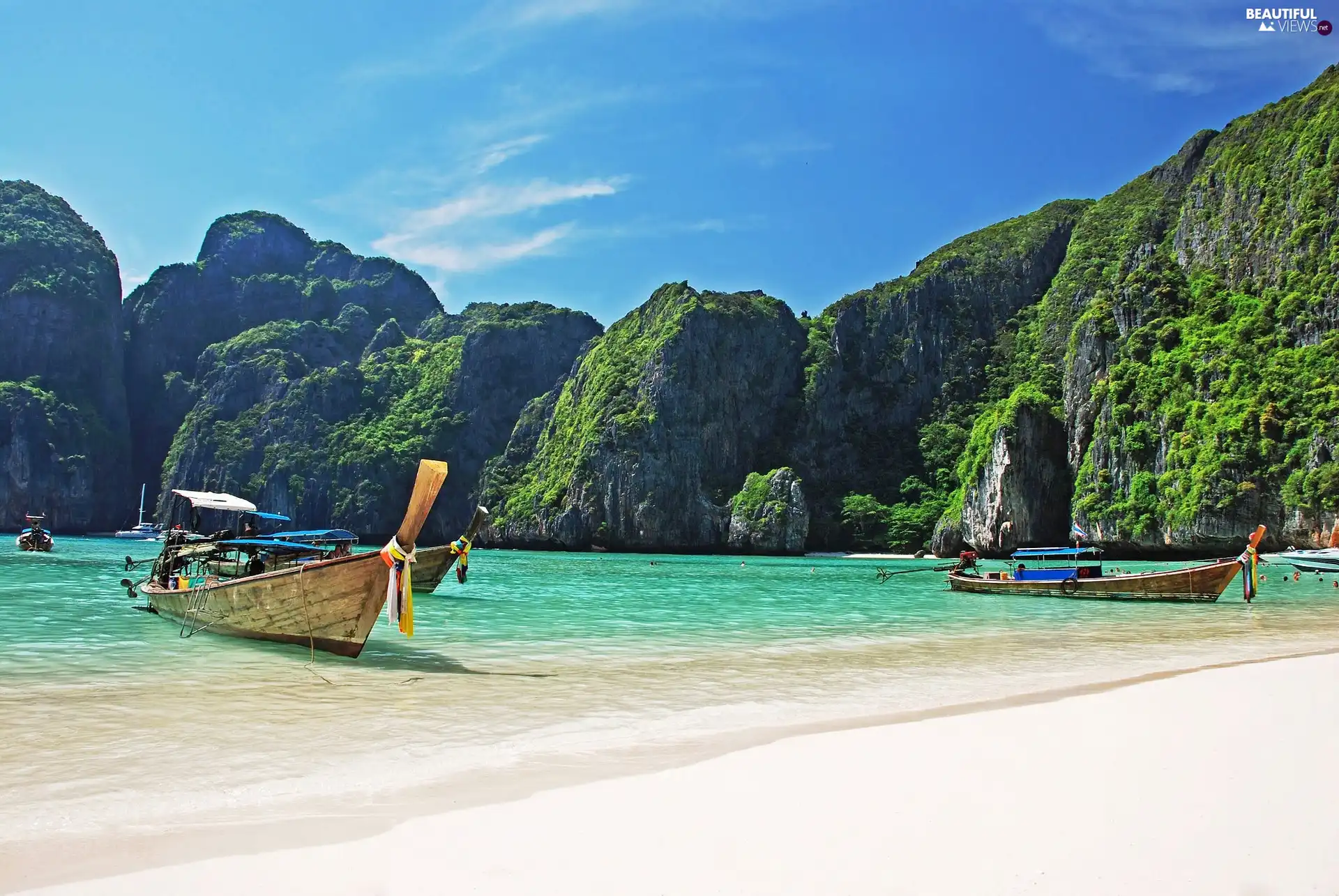 boats, Mountains, sea