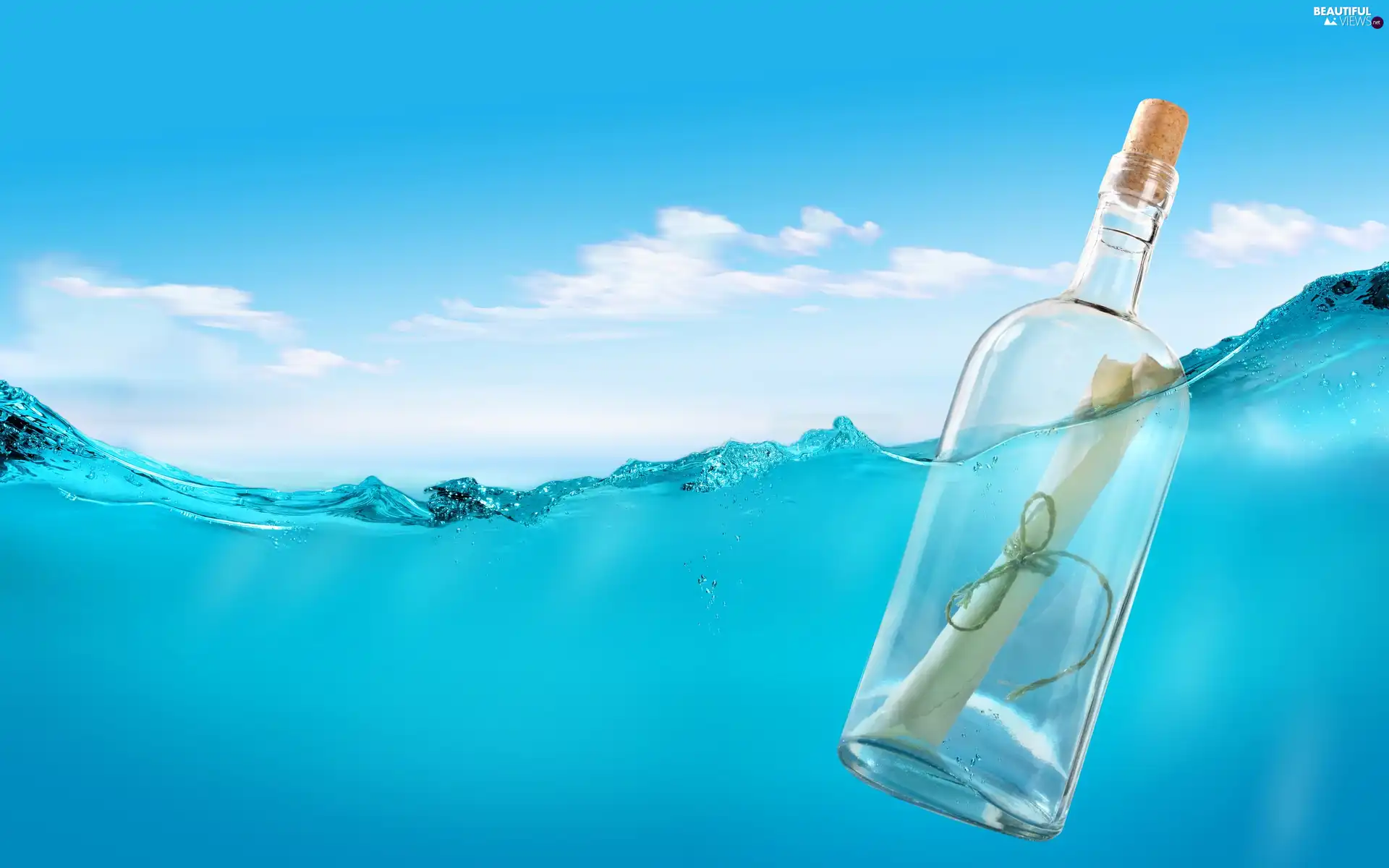 Bottle, Sky, sea