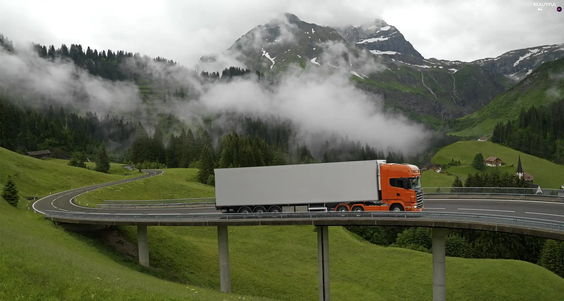 bridge, Mountains, Fog