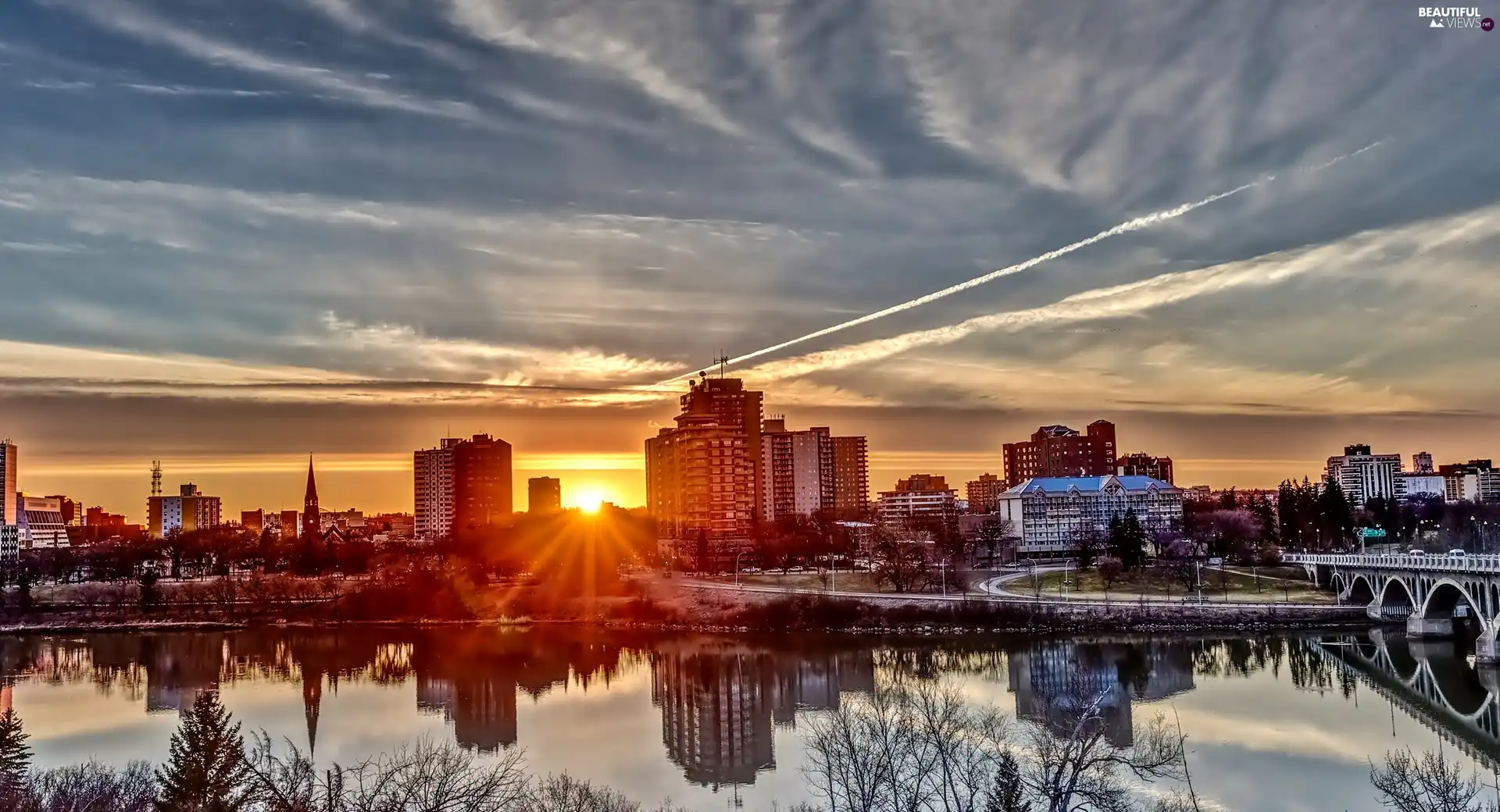 Panorama of City, Great Sunsets, bridge