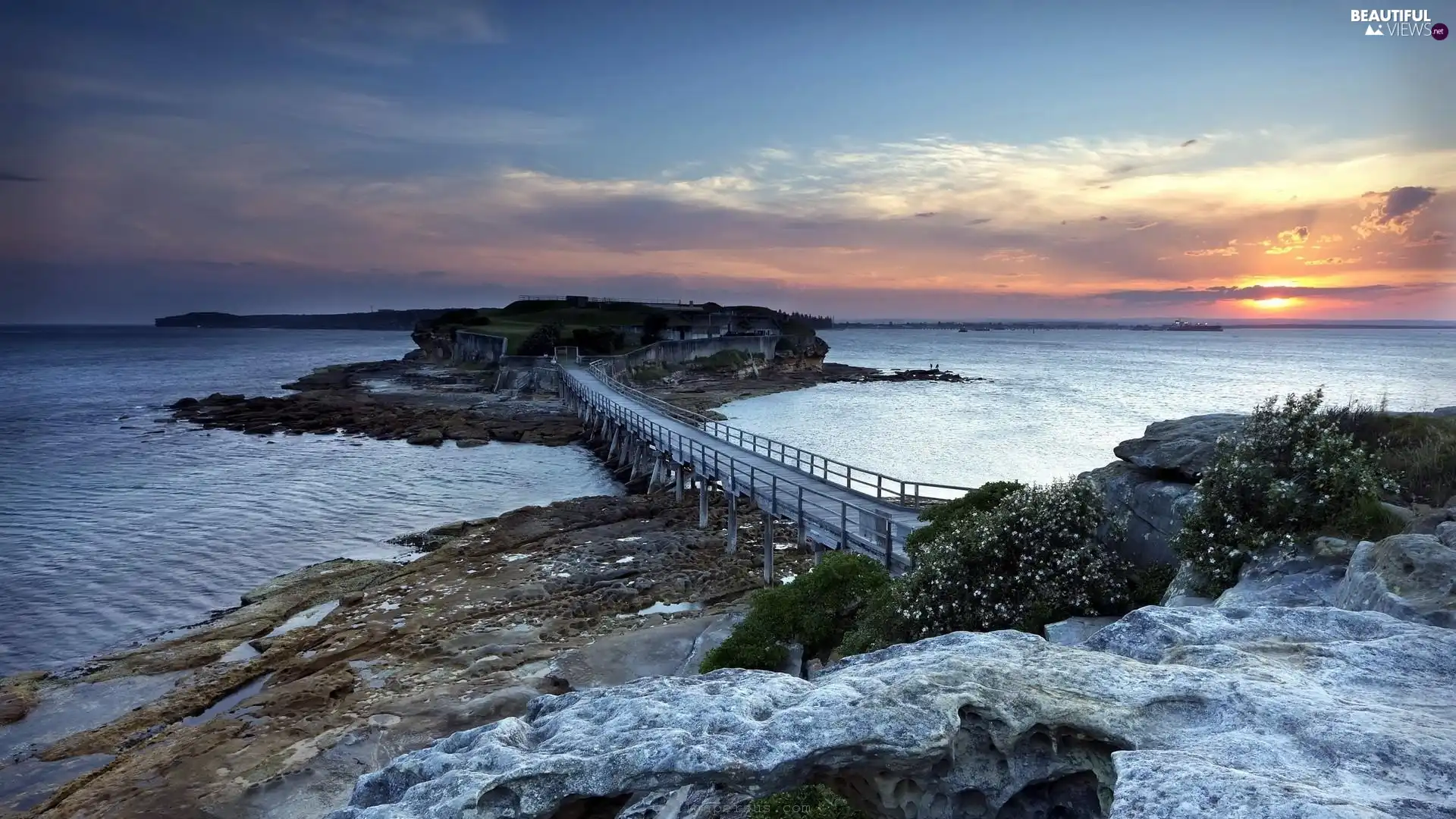 bridge, River, Islet