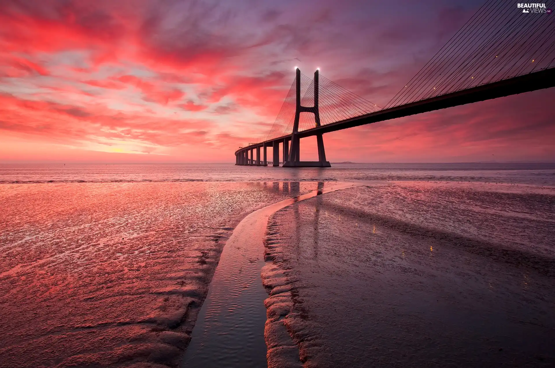 Sky, clouds, bridge, sea
