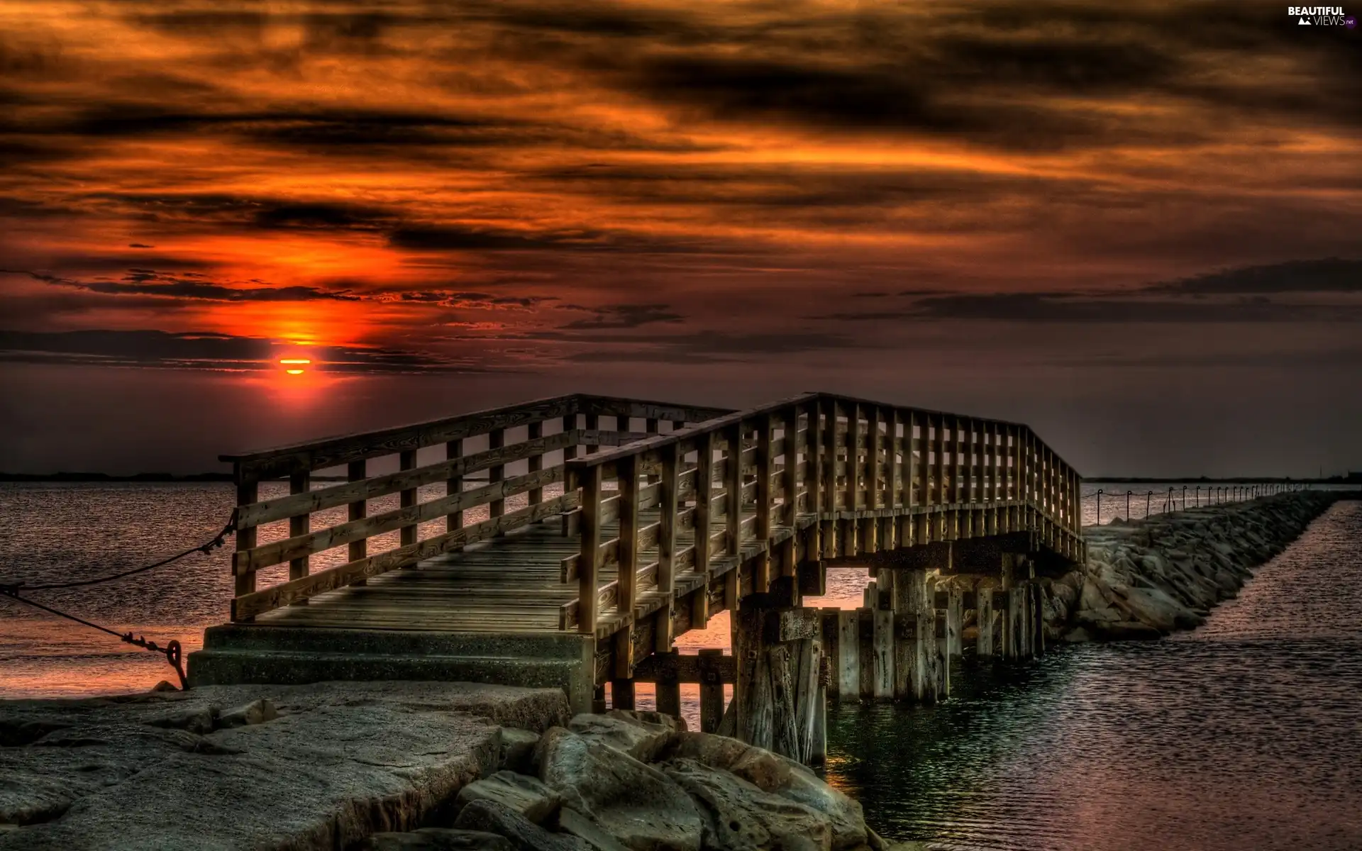 bridge, west, sun