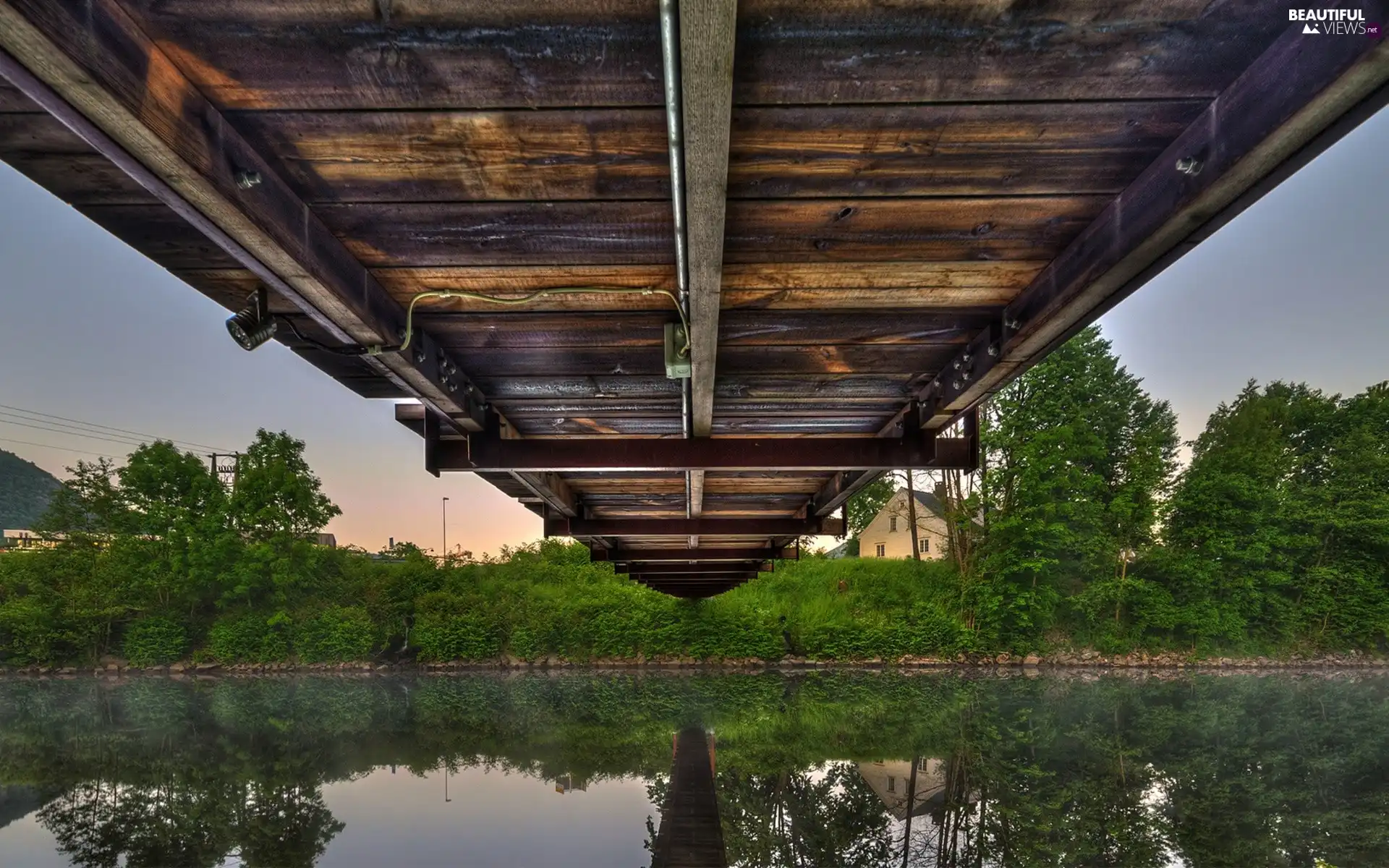 bridge, River, wooden