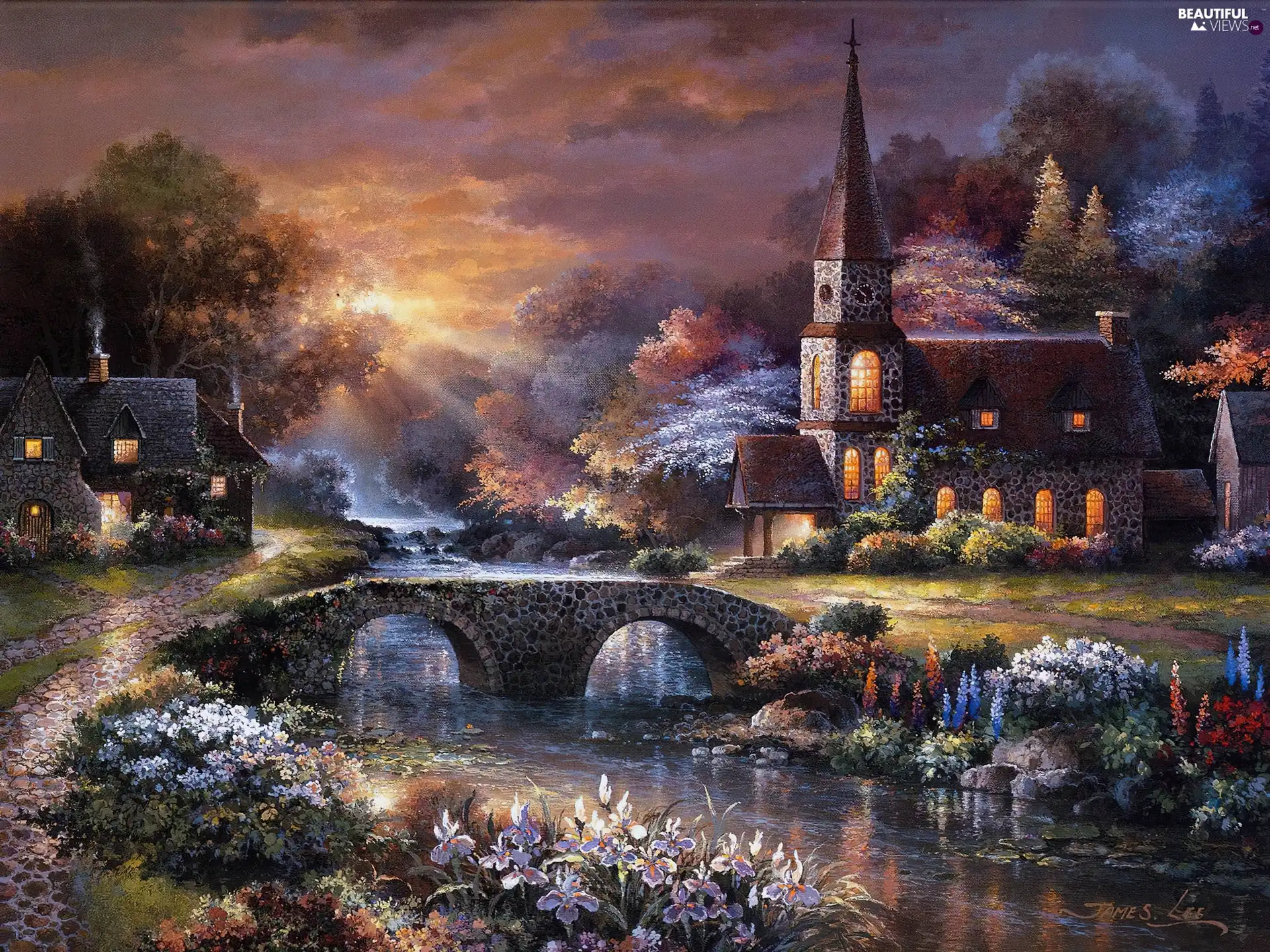 bridges, River, James Lee, church, picture