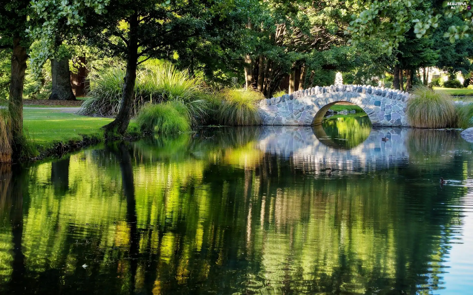 Park, stone, bridges, River