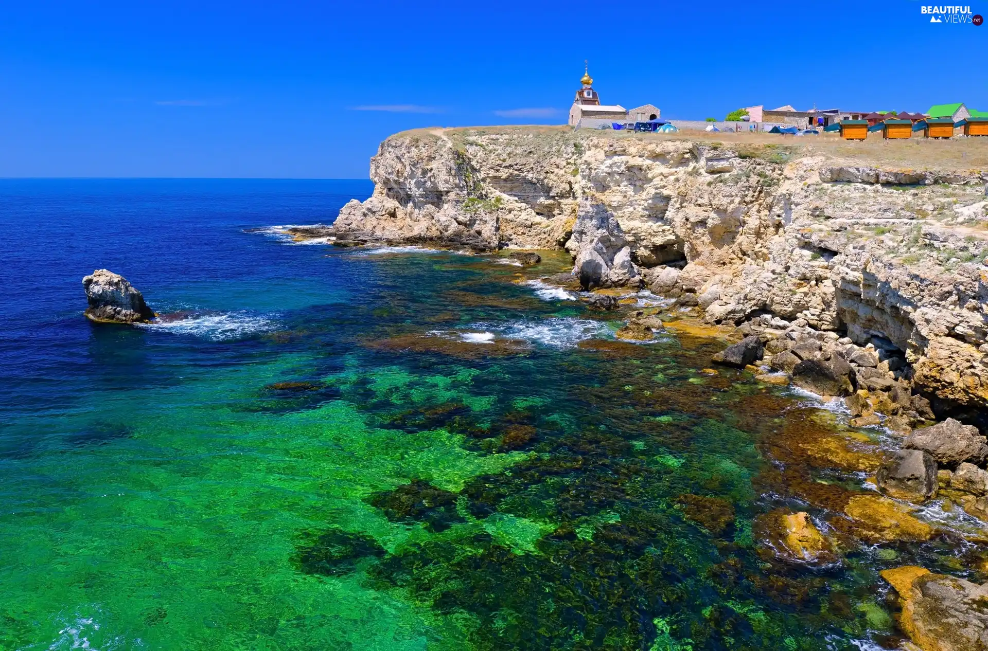 buildings, cliff, Coast