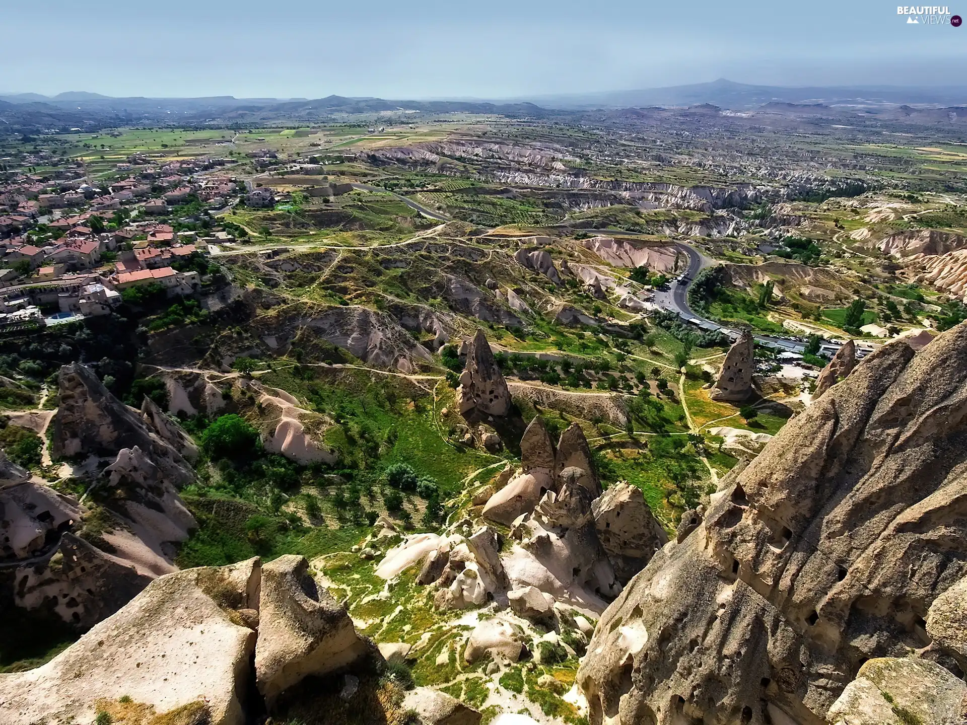 Mountains, Way, buildings, rocks