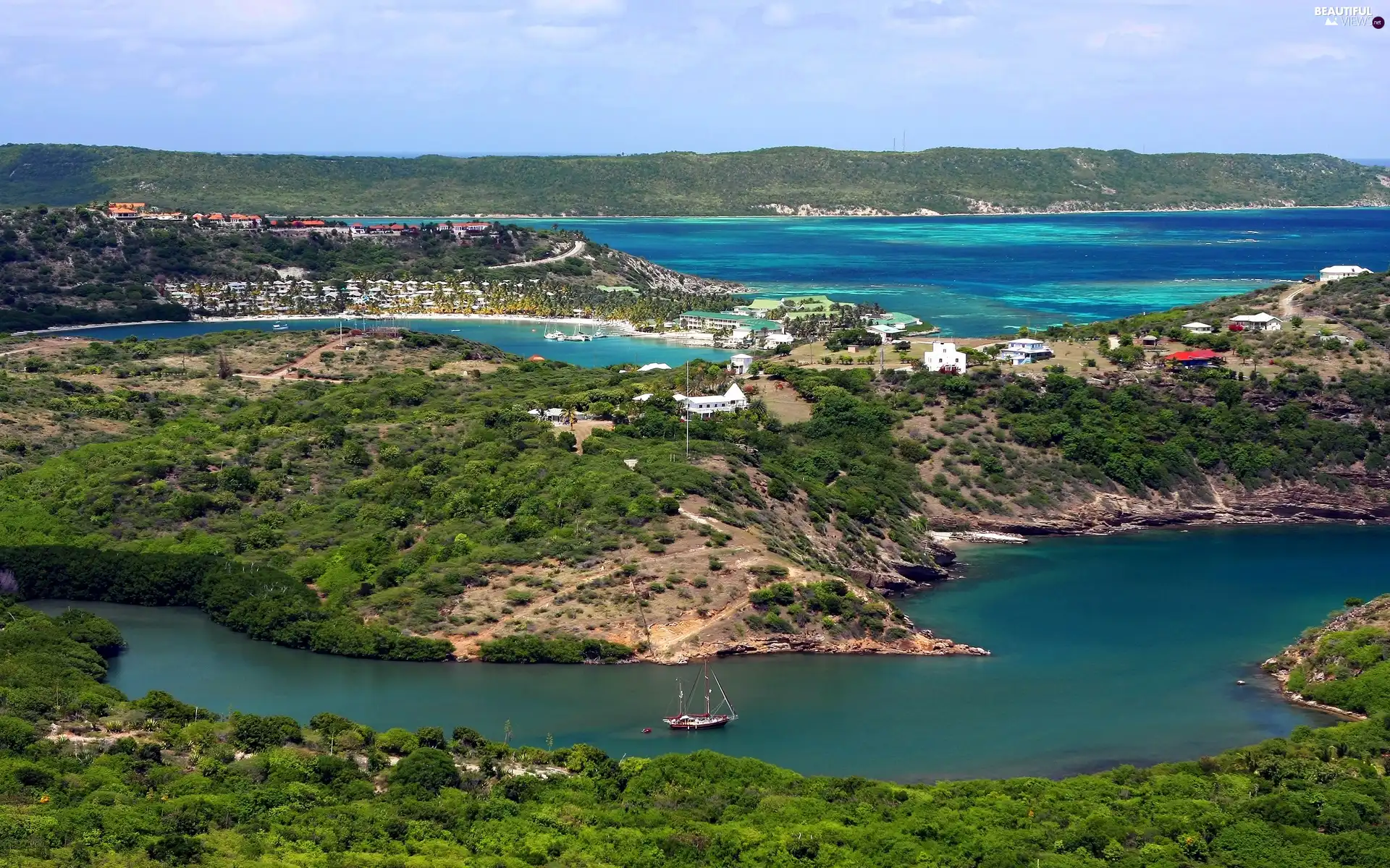 sea, The Hills, buildings, Gulf