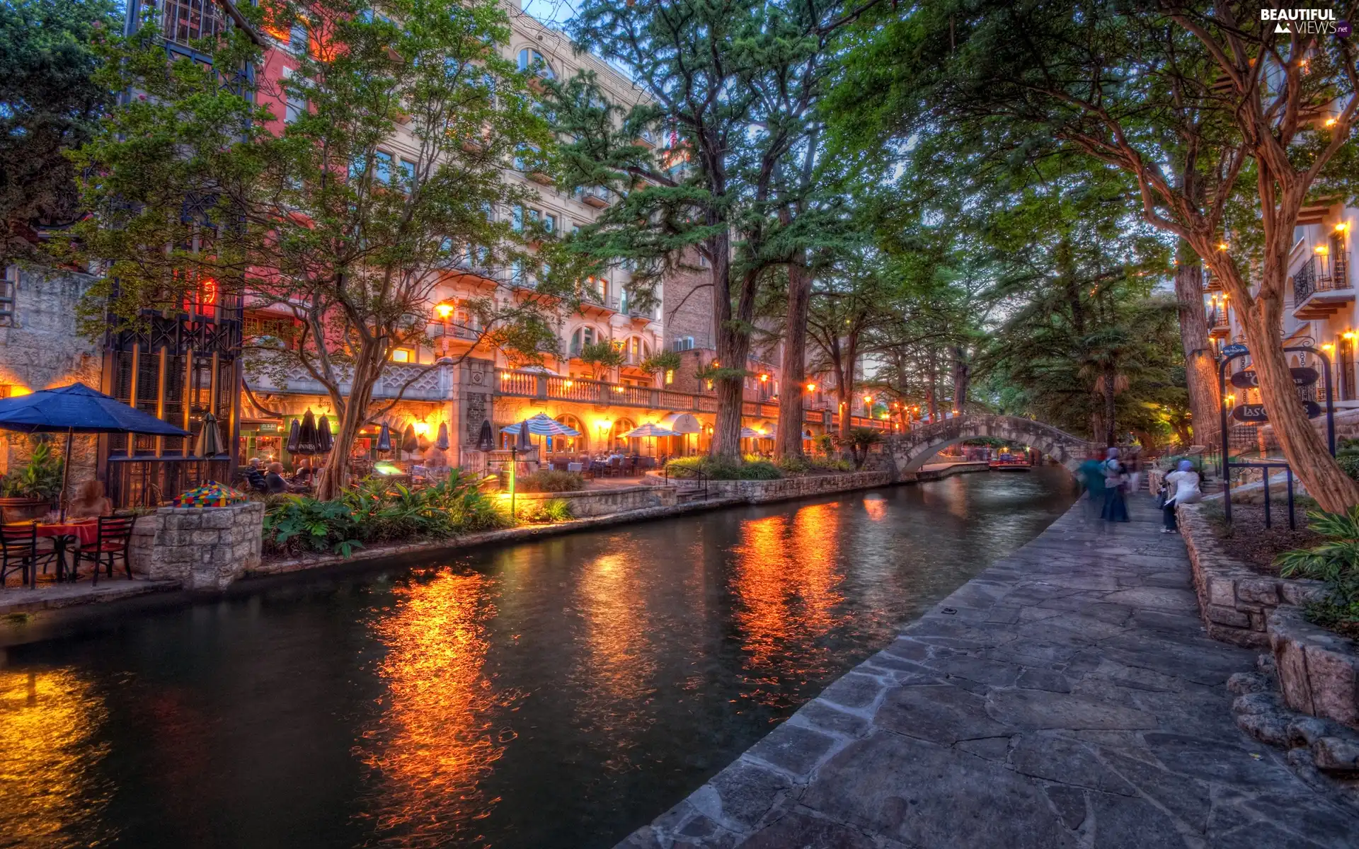 San Antonio, Town, buildings, River