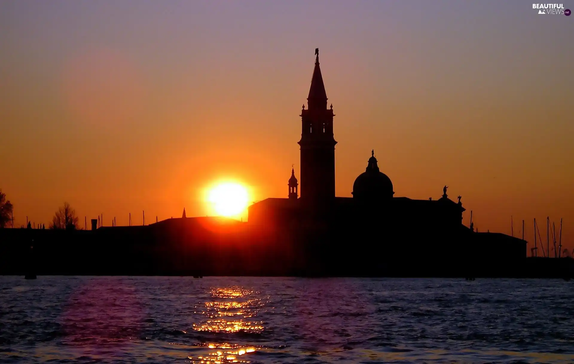 by, town, west, sun, Venice