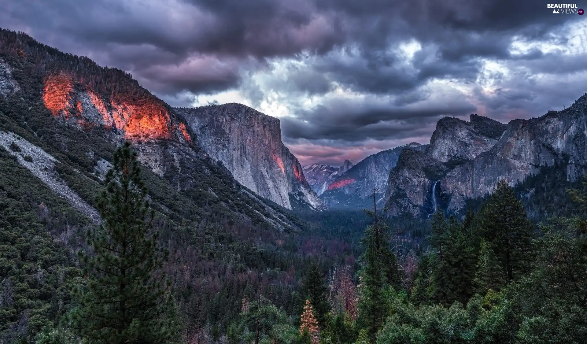 The United States, Yosemite Valley, clouds, State of California, Yosemite National Park, Mountains, Spruces