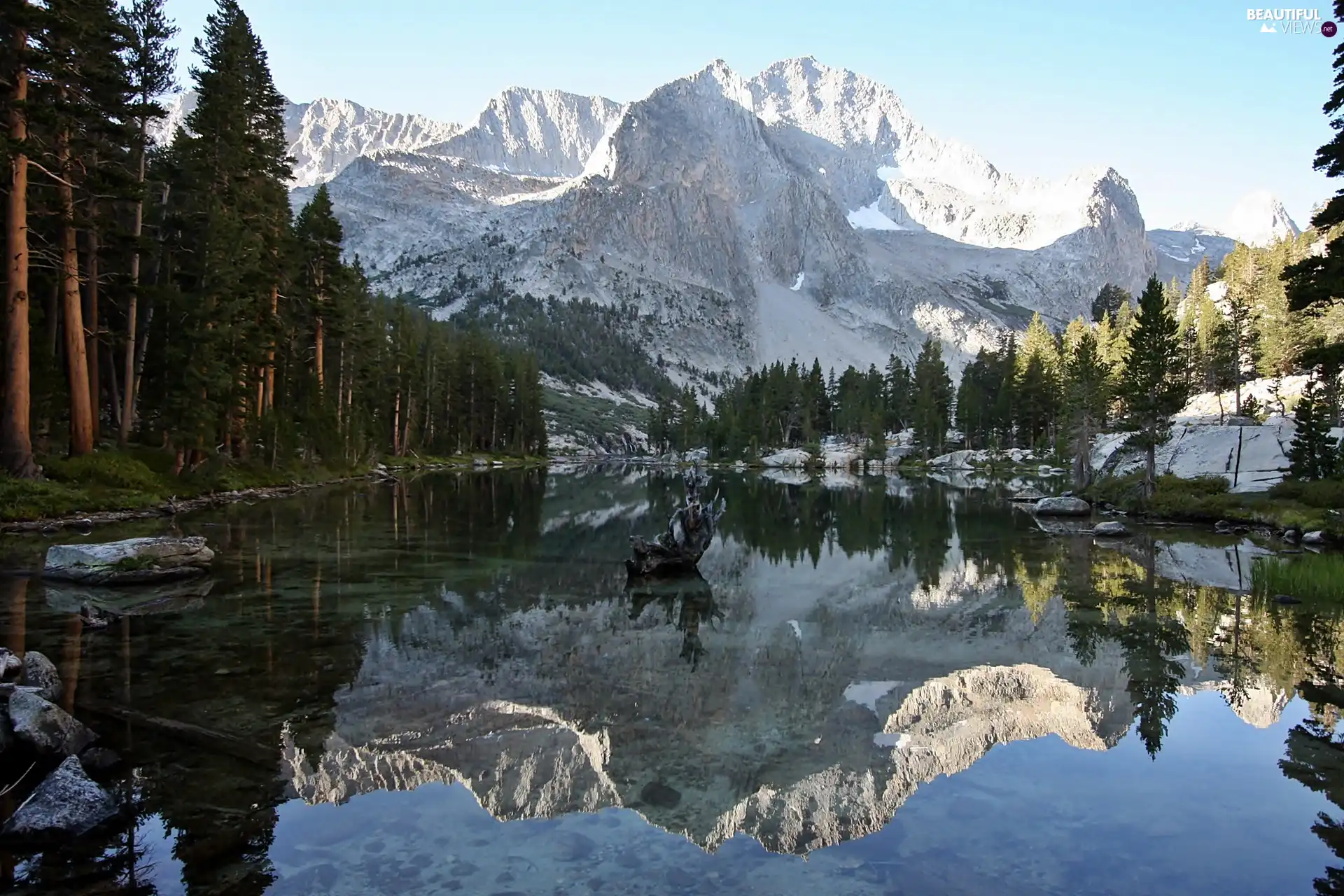 Kings, Canyon, reflection, Mountains, lake, national, Park, forest