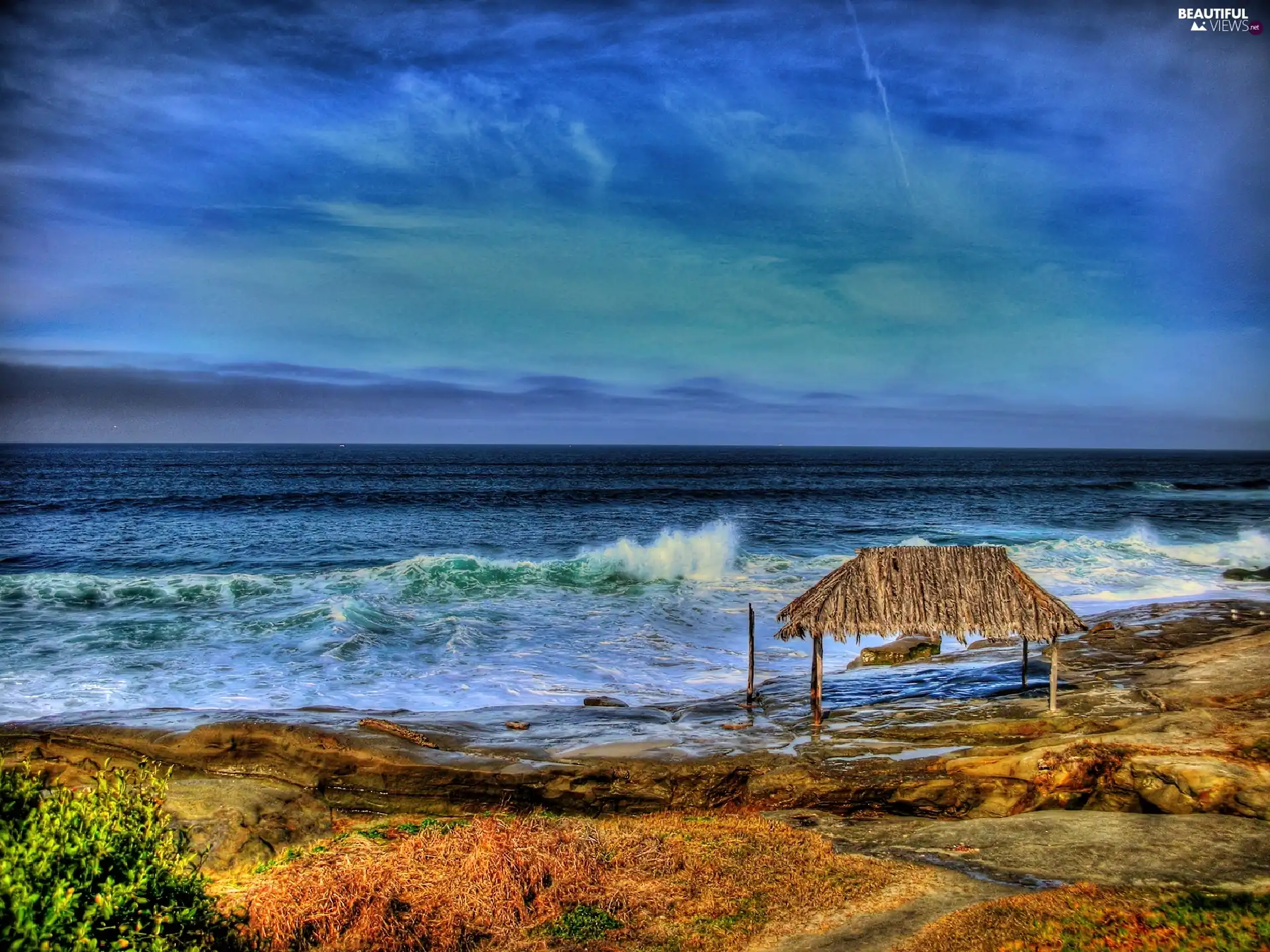 sea, straw, caret, Stones rocks