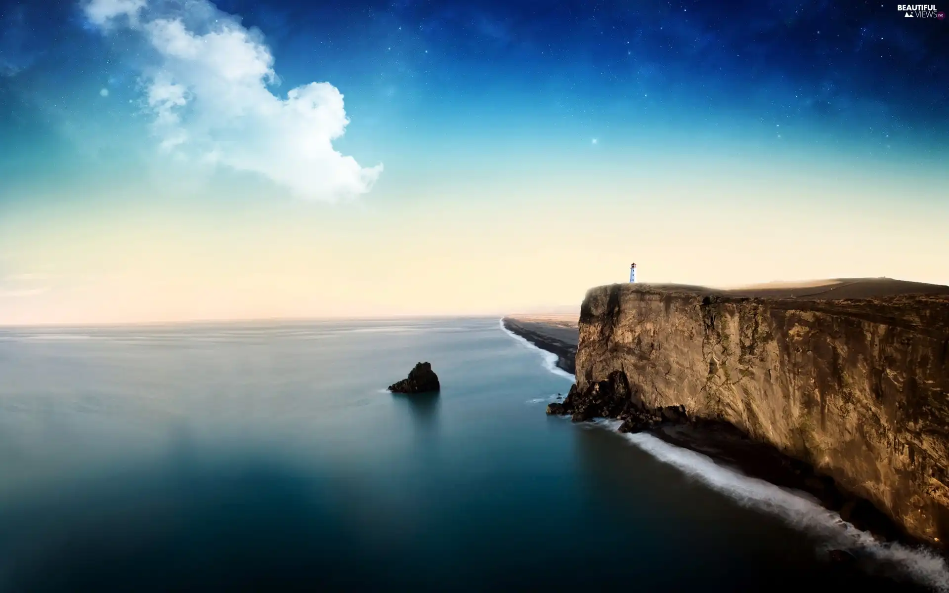 cliff, Sky, sea