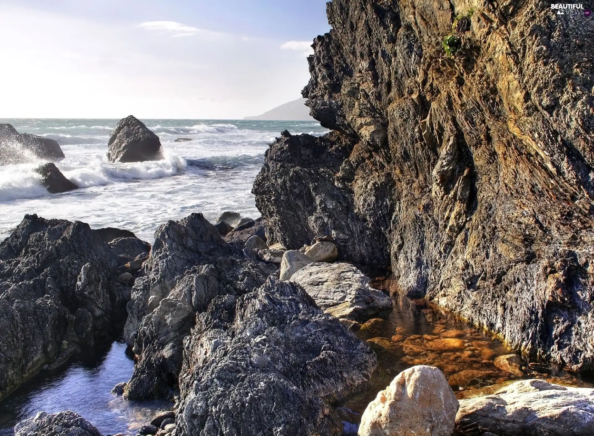 Cliffs, sea, Waves