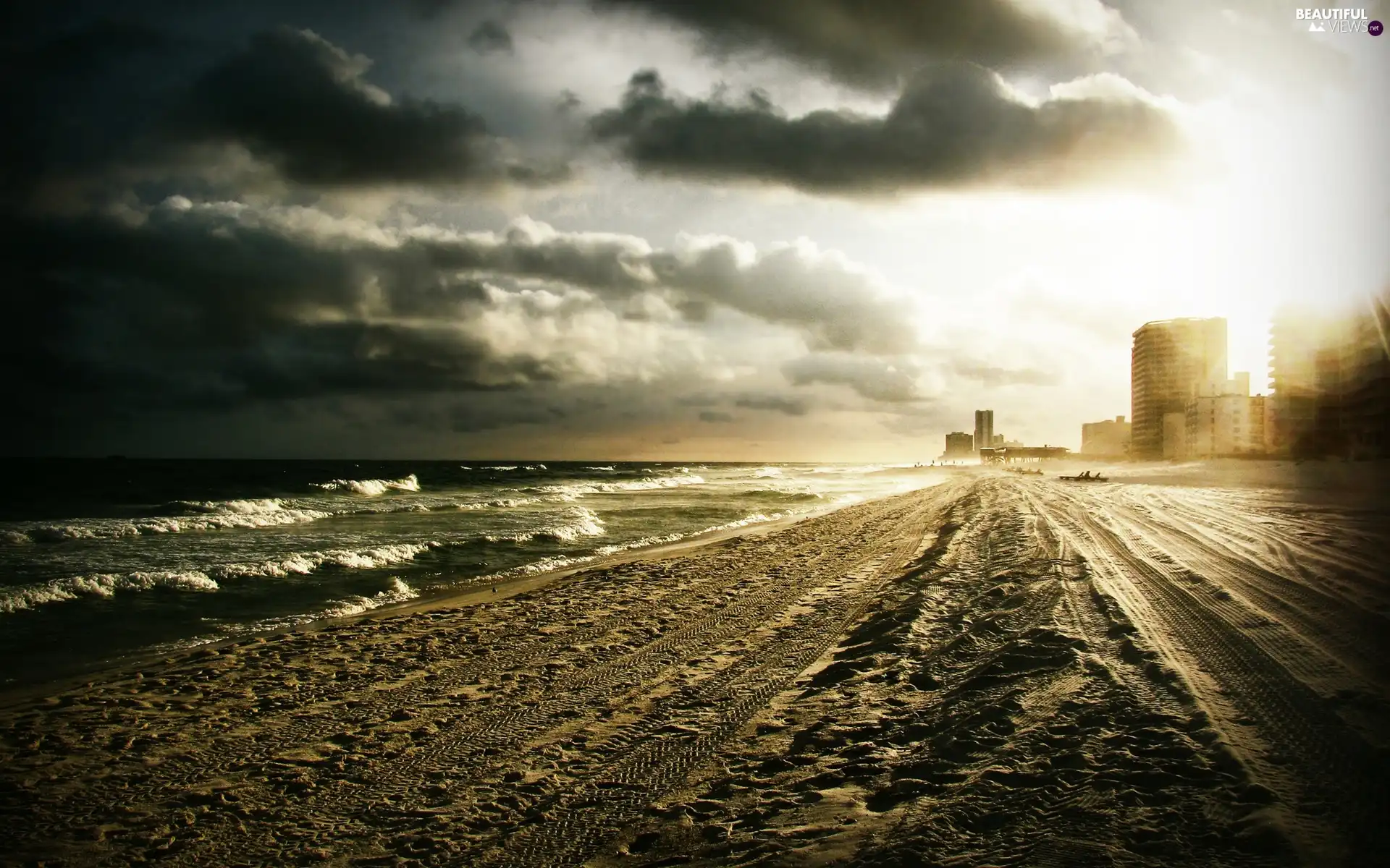 clouds, sea, Beaches