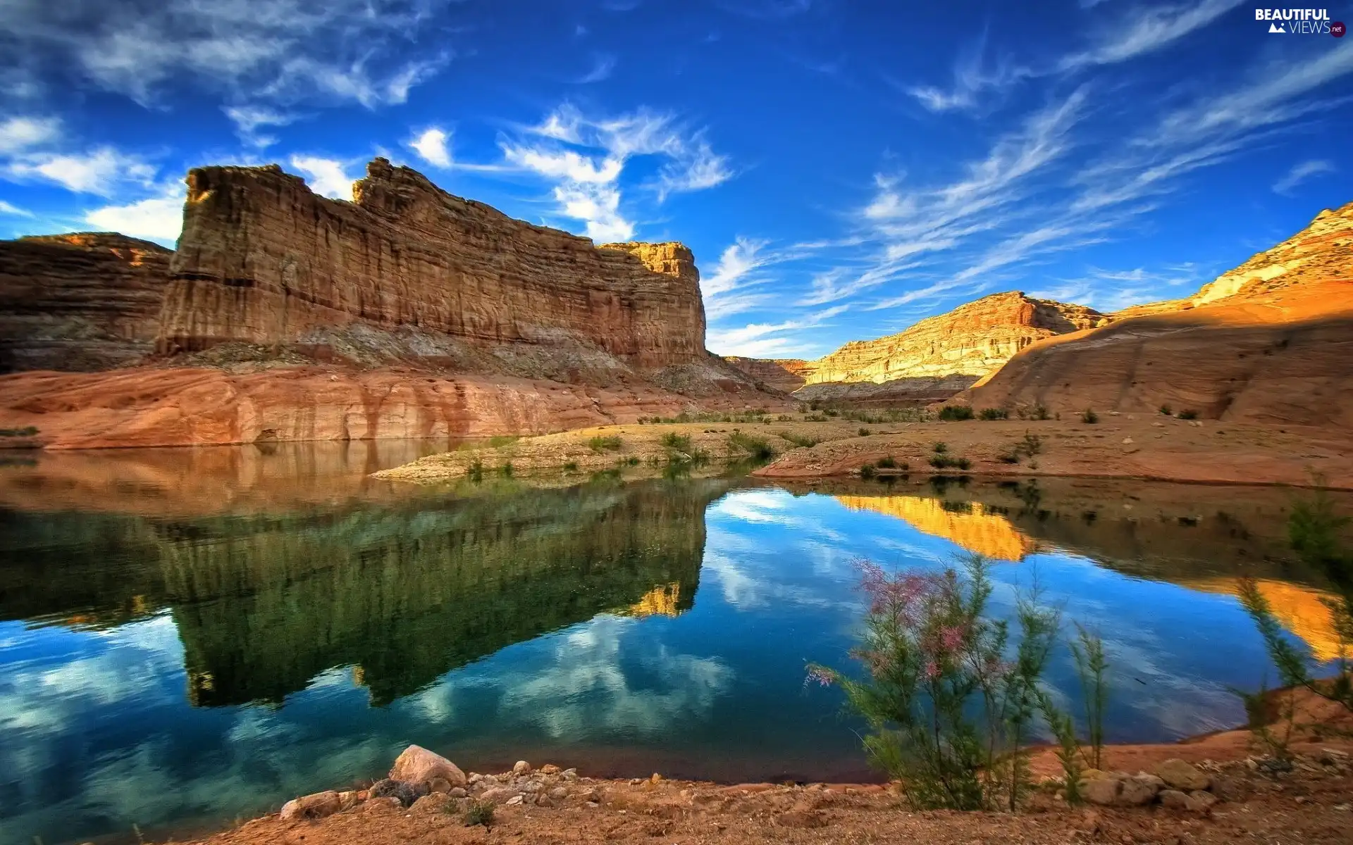 beatyfull, Mountains, clouds, lake