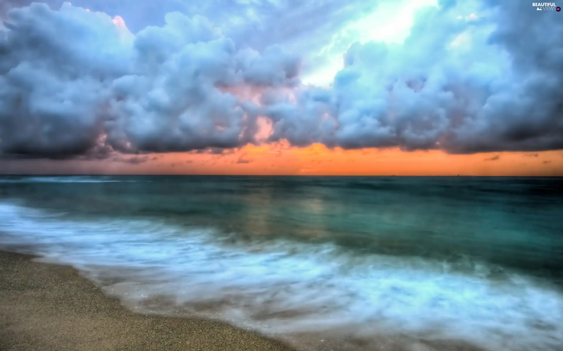 clouds, sea, coast