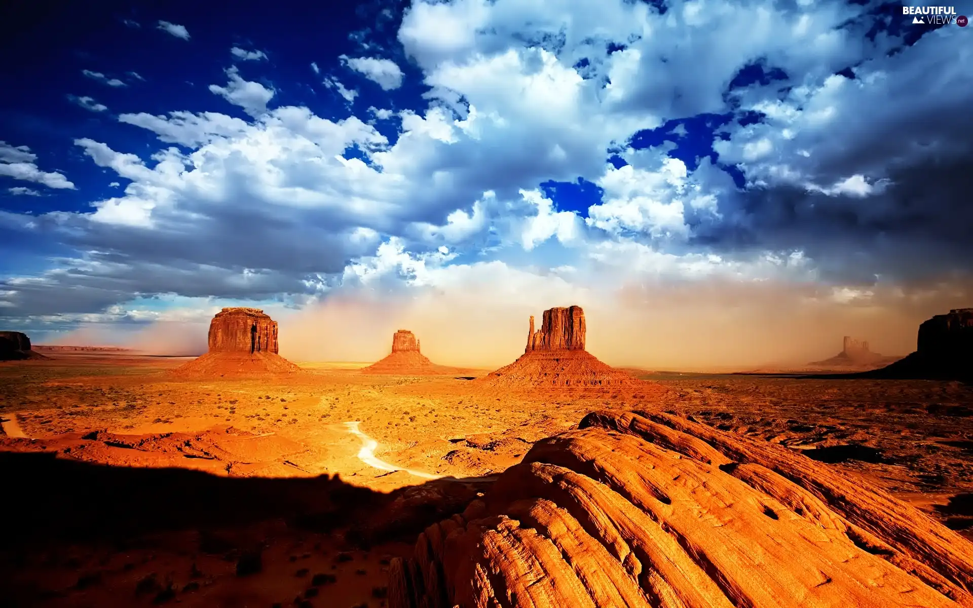 Desert, rocks, clouds, Stone