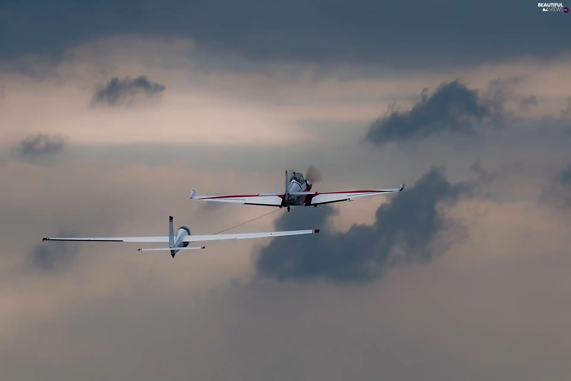 clouds, plane, glider