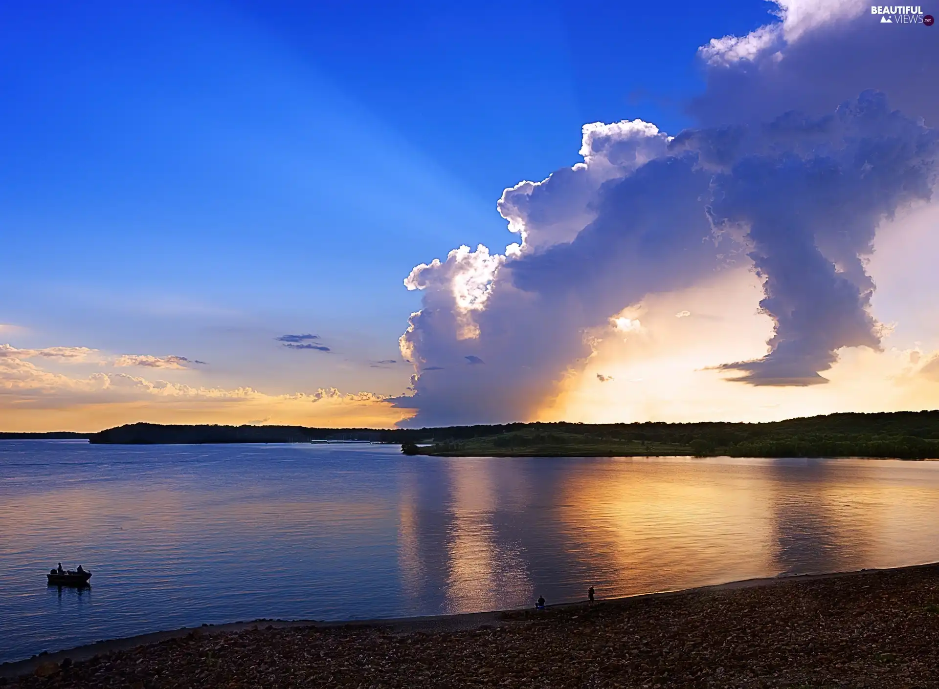 lake, clouds