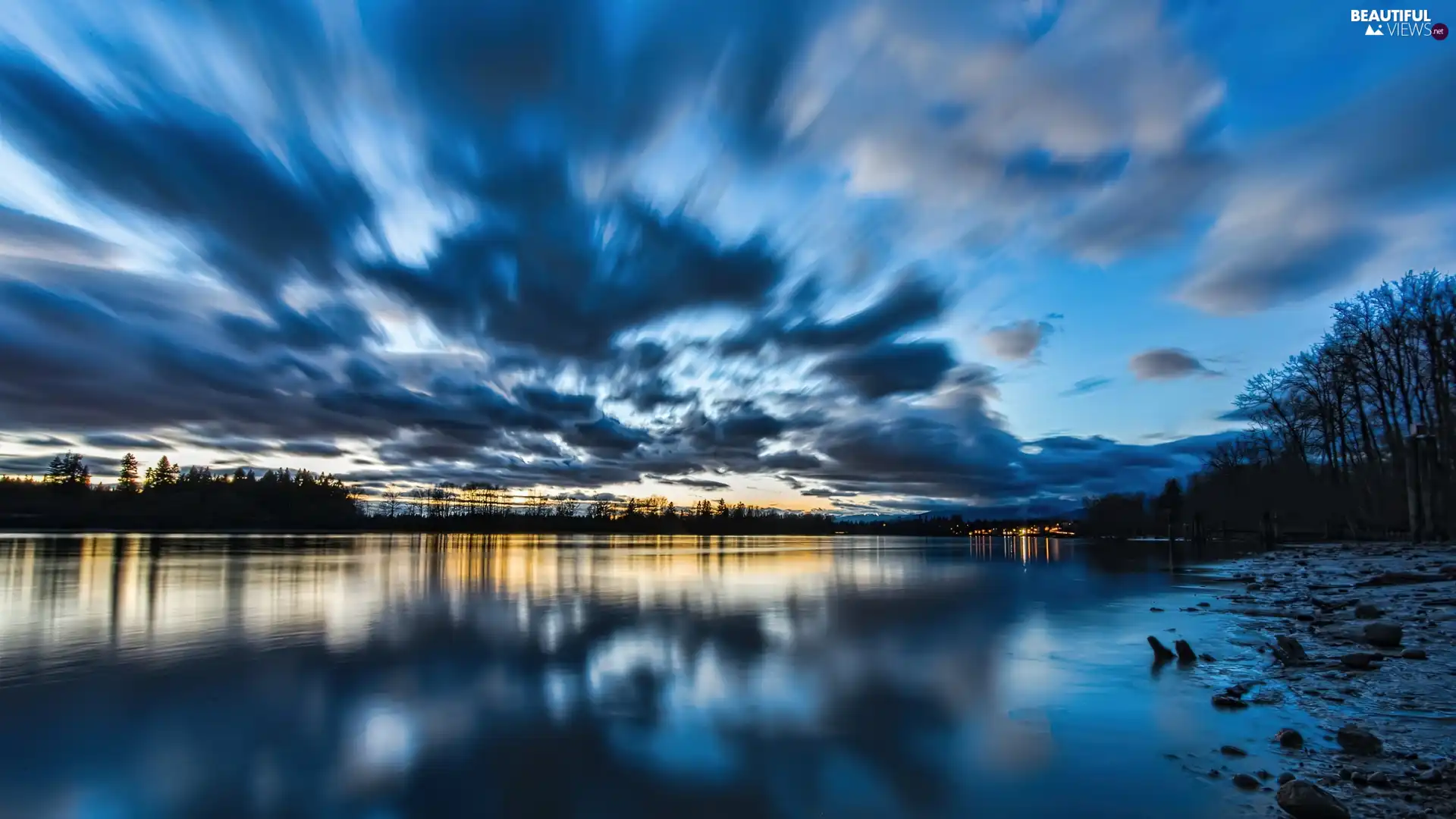 lake, clouds