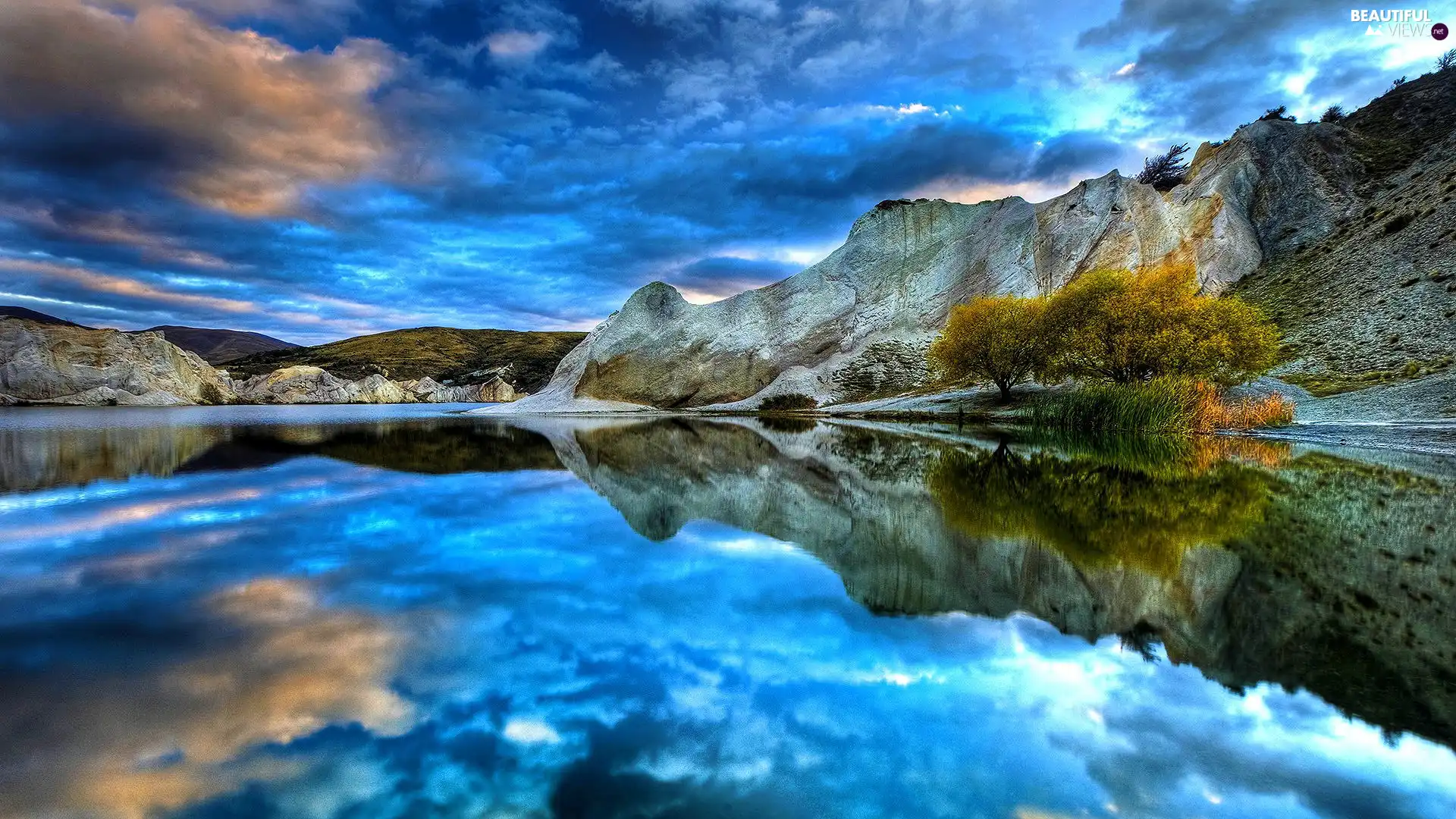 clouds, Mountains, lake