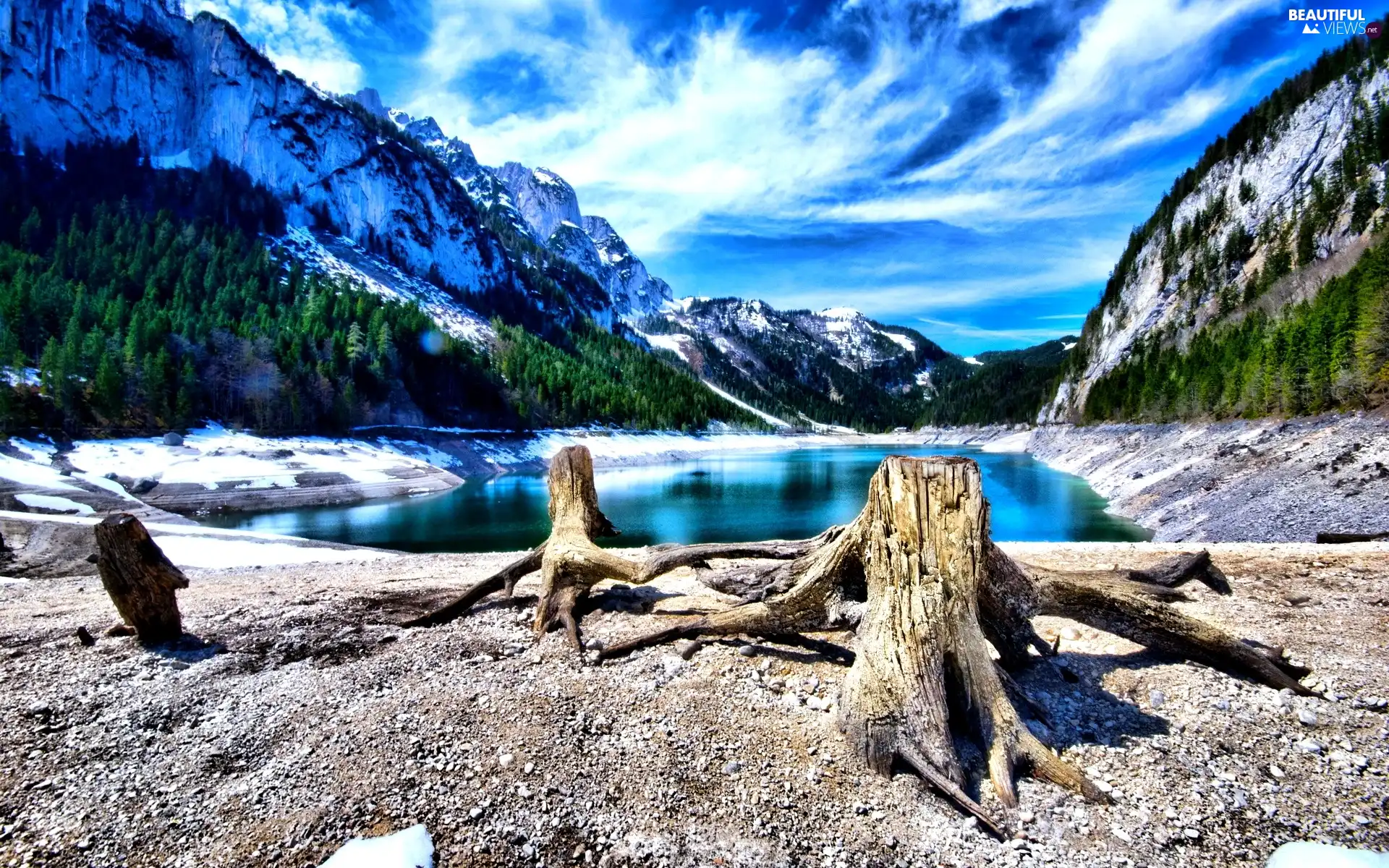 clouds, Mountains, lake