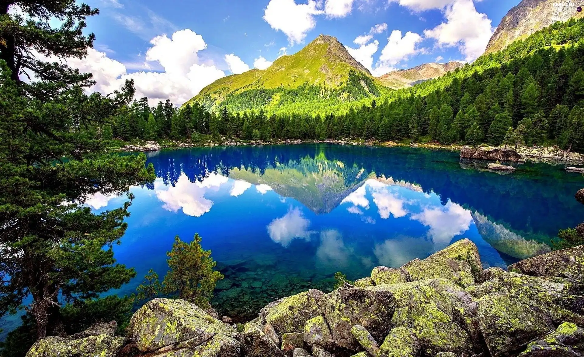 clouds, Mountains, lake