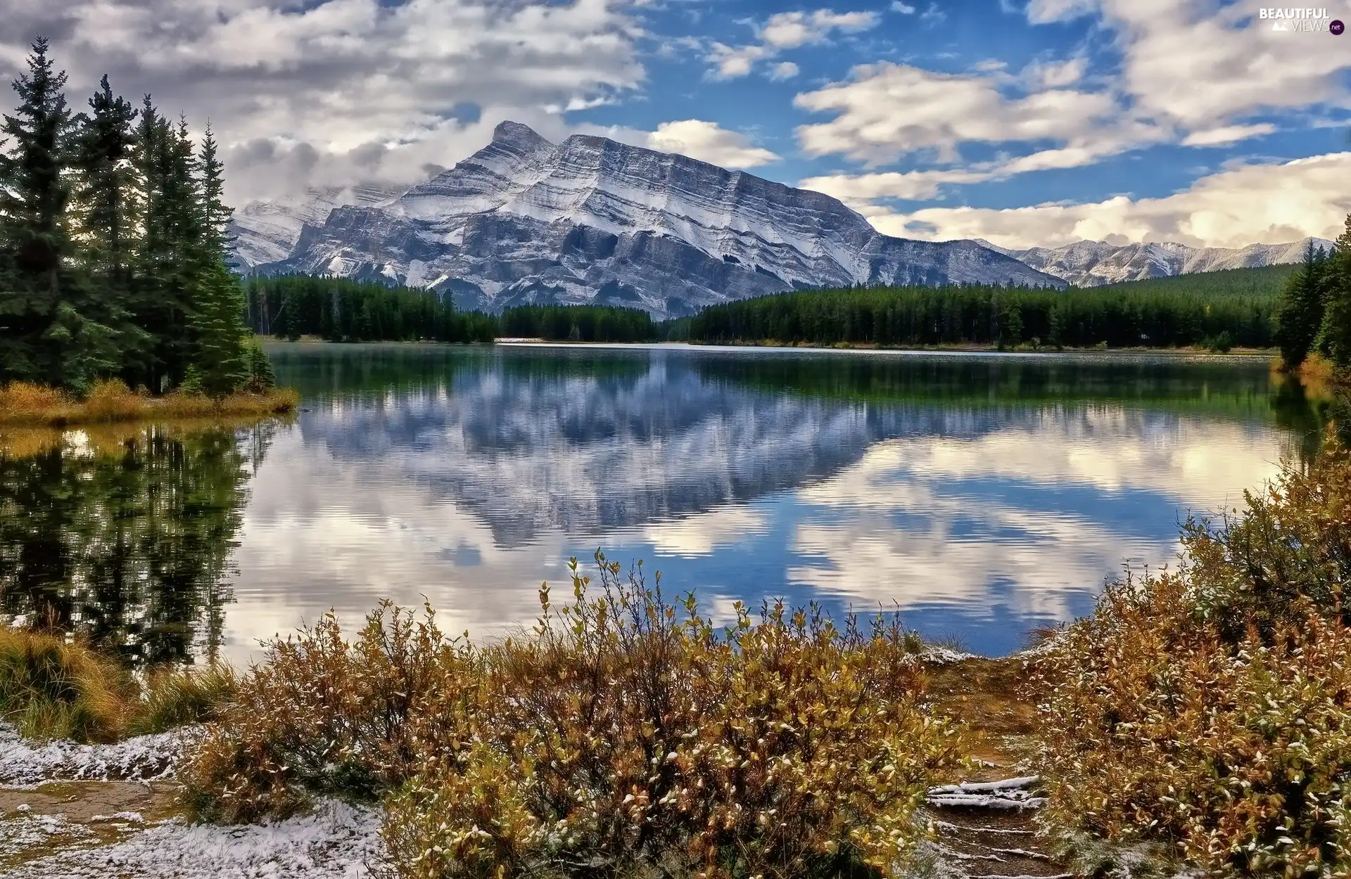 clouds, Mountains, lake