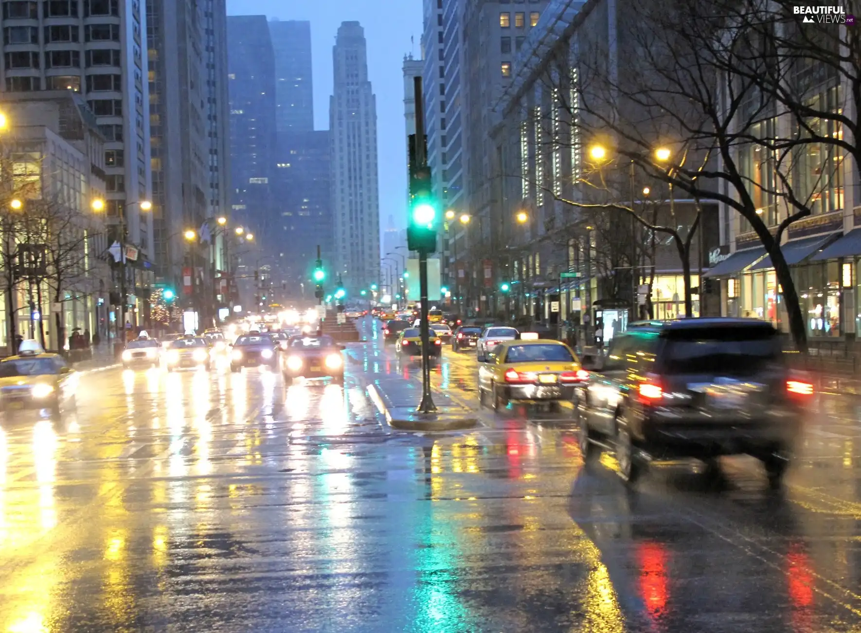 clouds, lighting, Streets, skyscrapers, Town