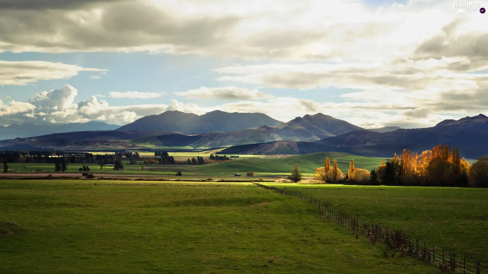 clouds, Mountains, Meadow