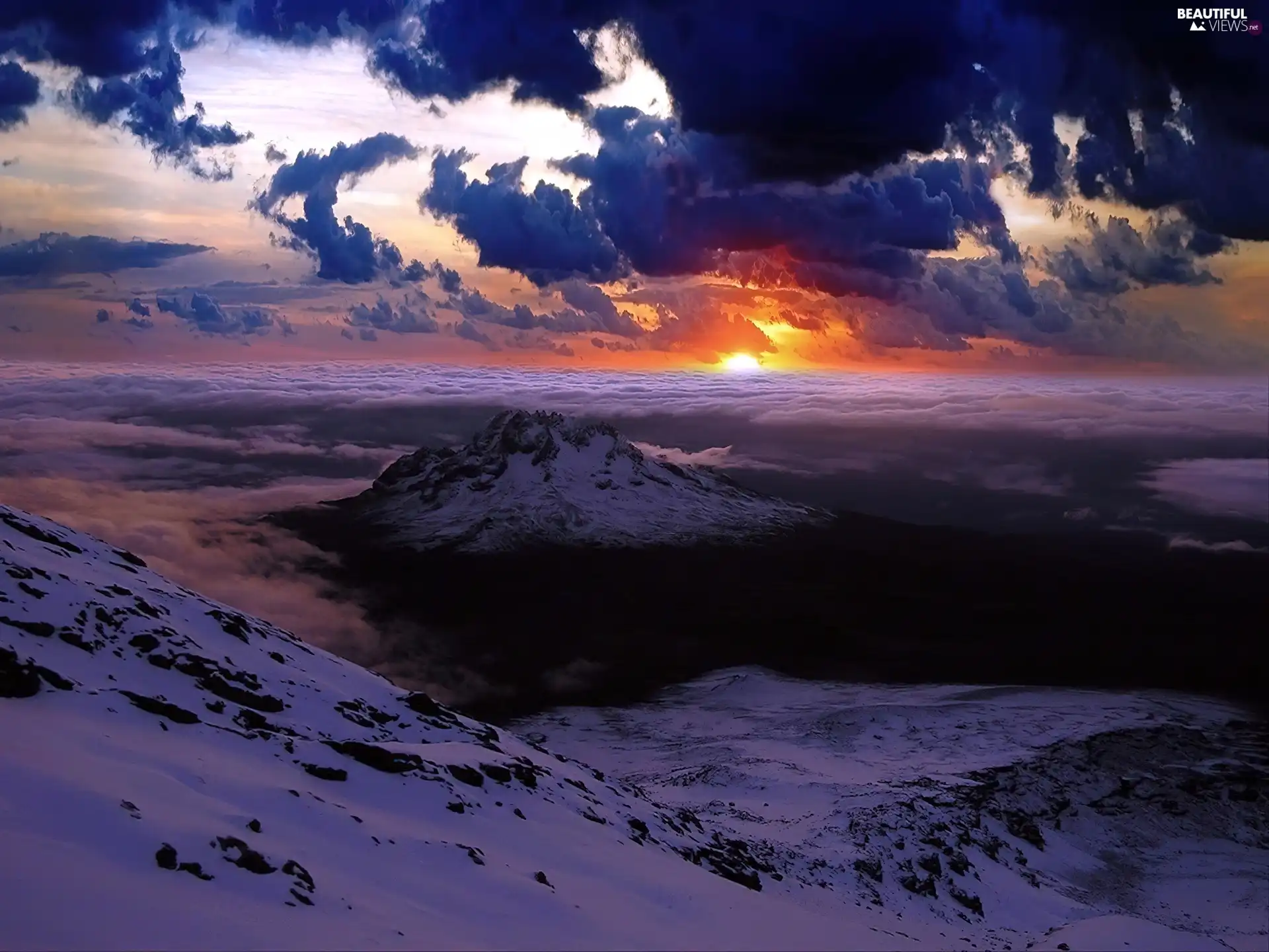 clouds, peaks, mountain