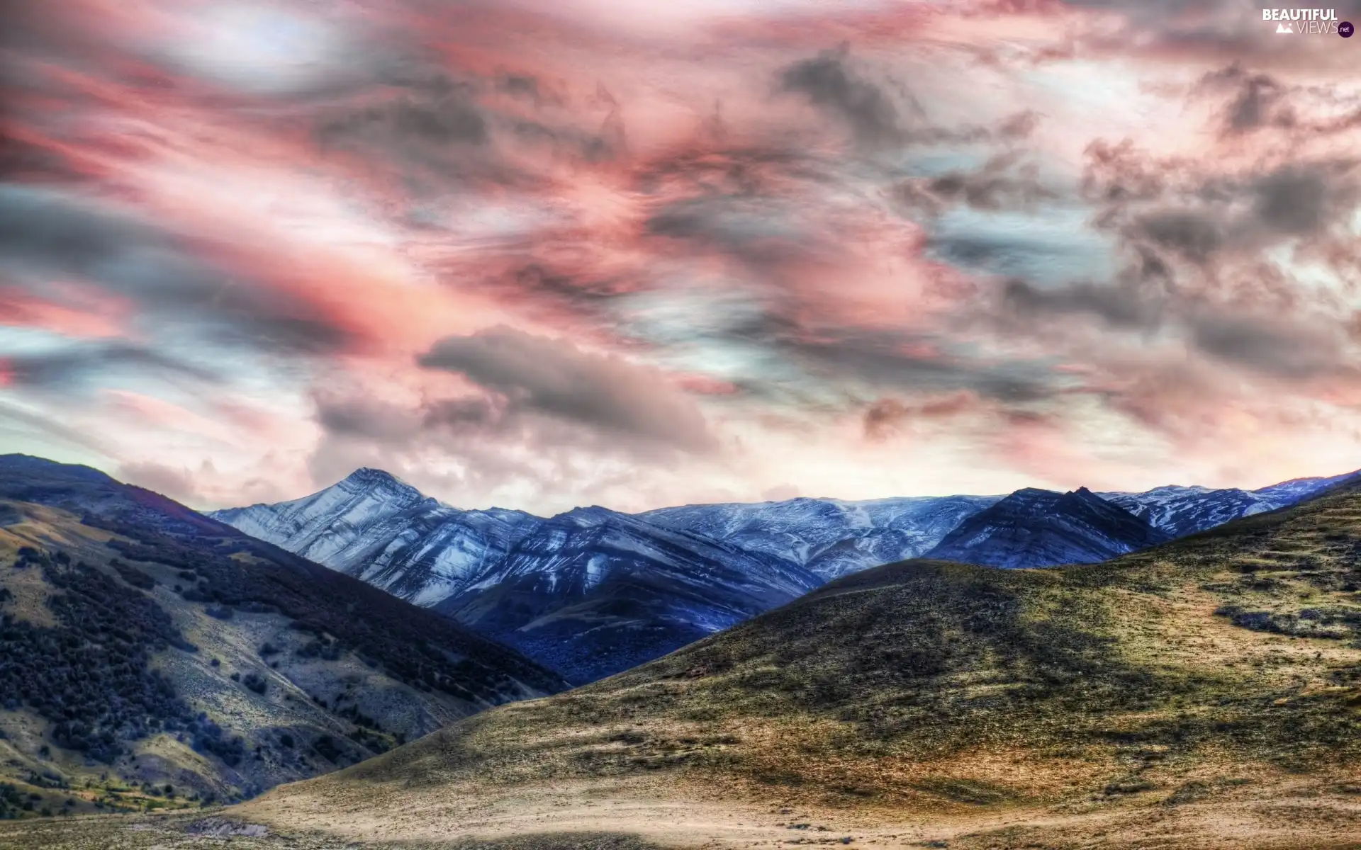 Mountains, clouds