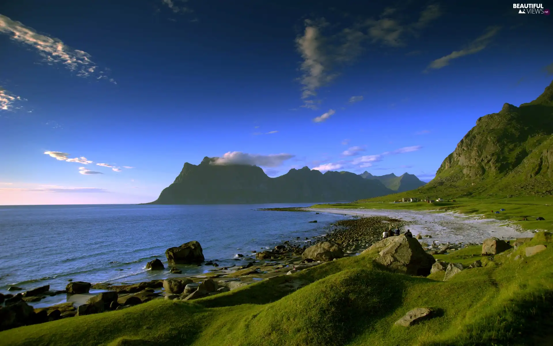 clouds, Coast, Mountains