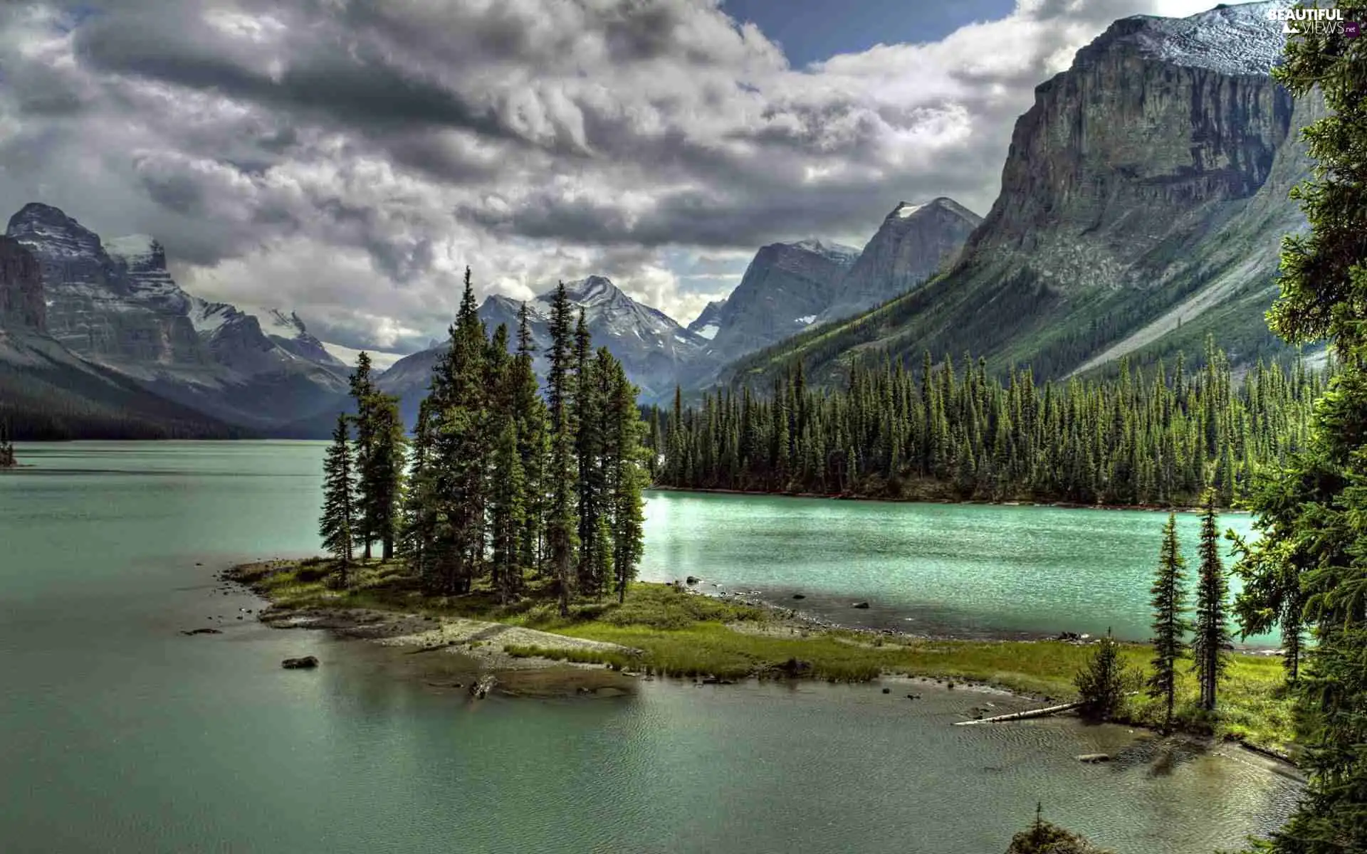 clouds, lake, Mountains