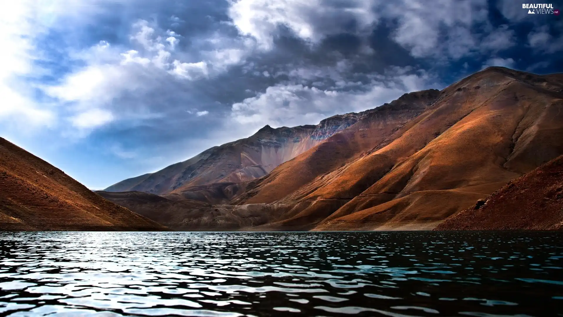 clouds, lake, Mountains