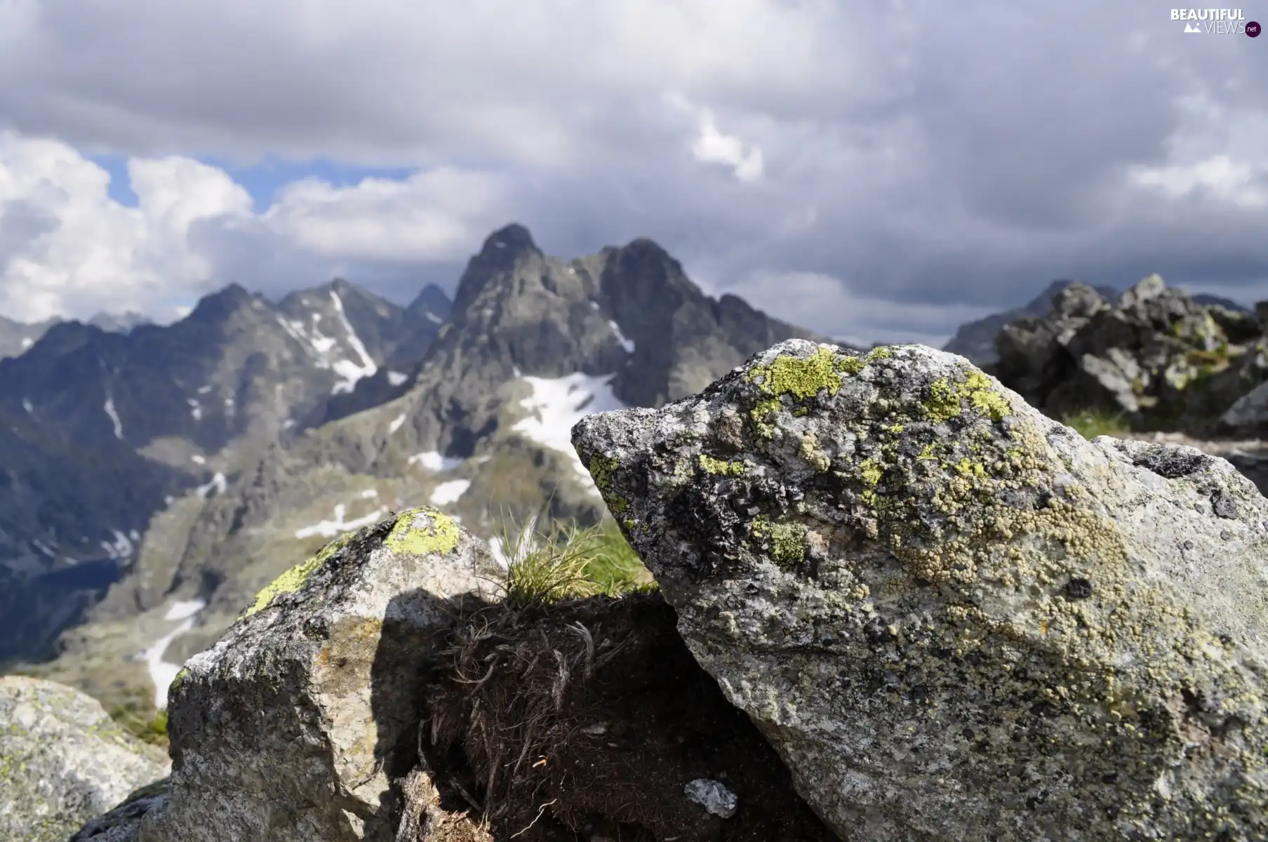 Mountains, rocks, clouds, peaks